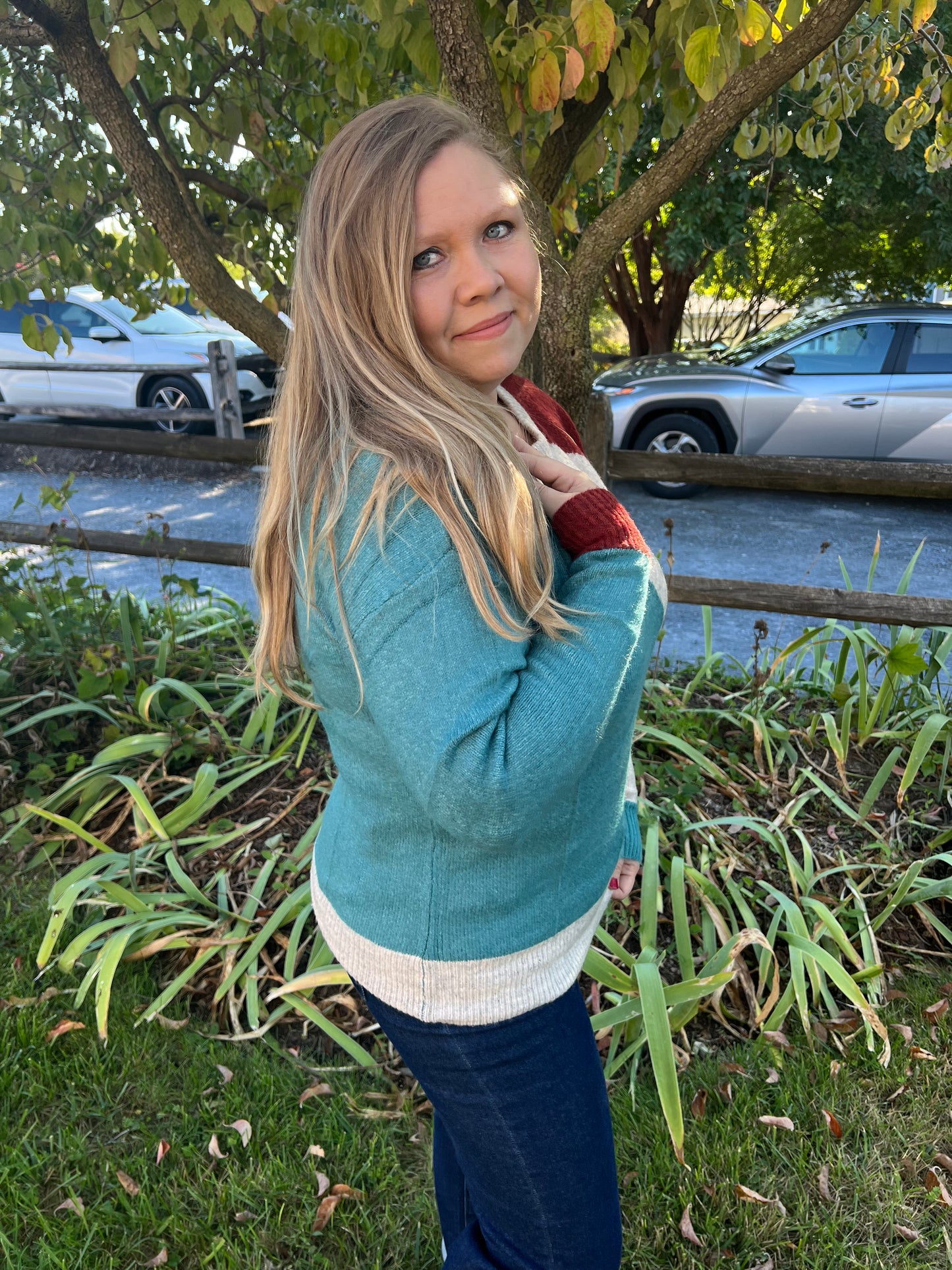 Bright Teal Curve Sweater