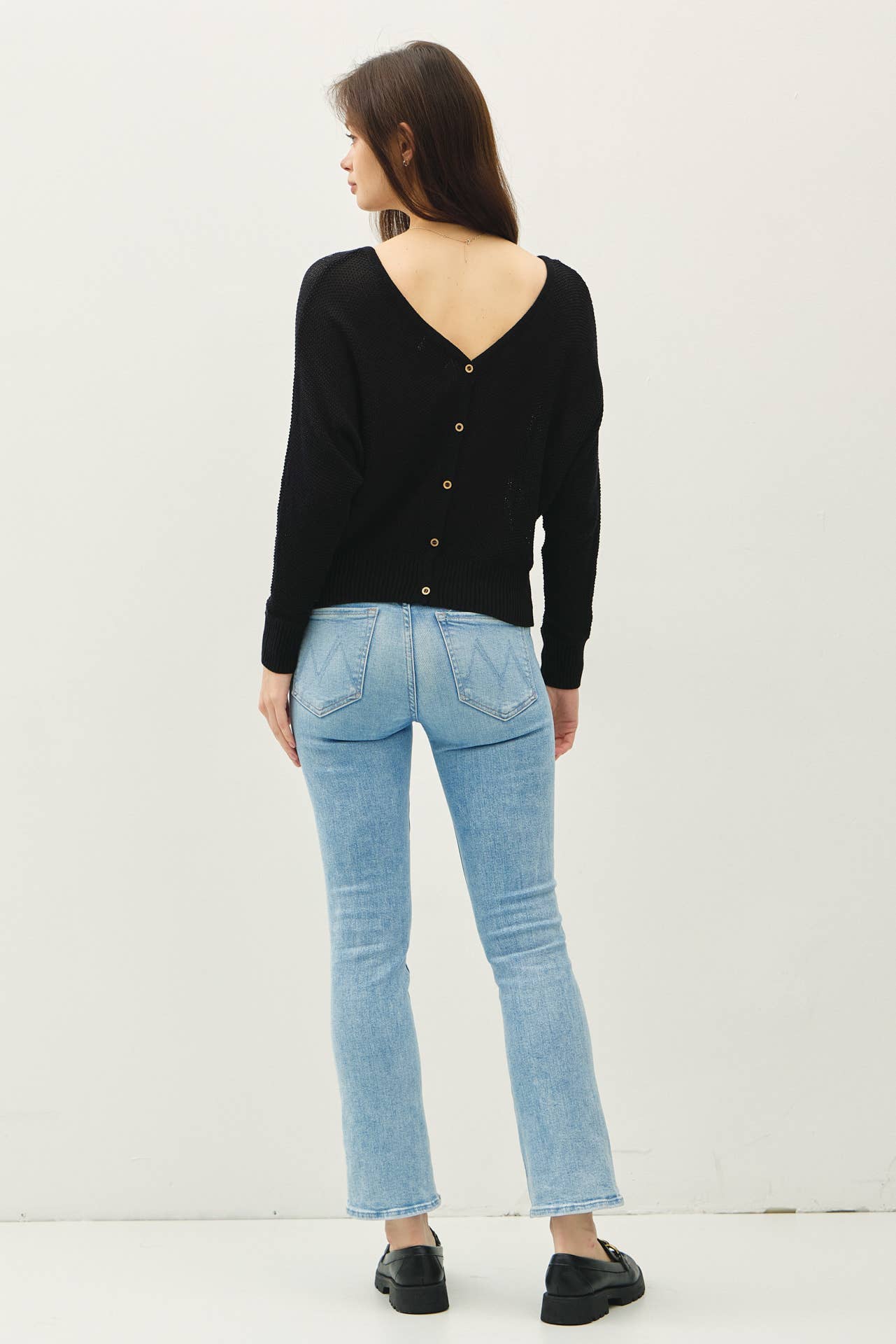 Lila's Black Back Button Down Sweater