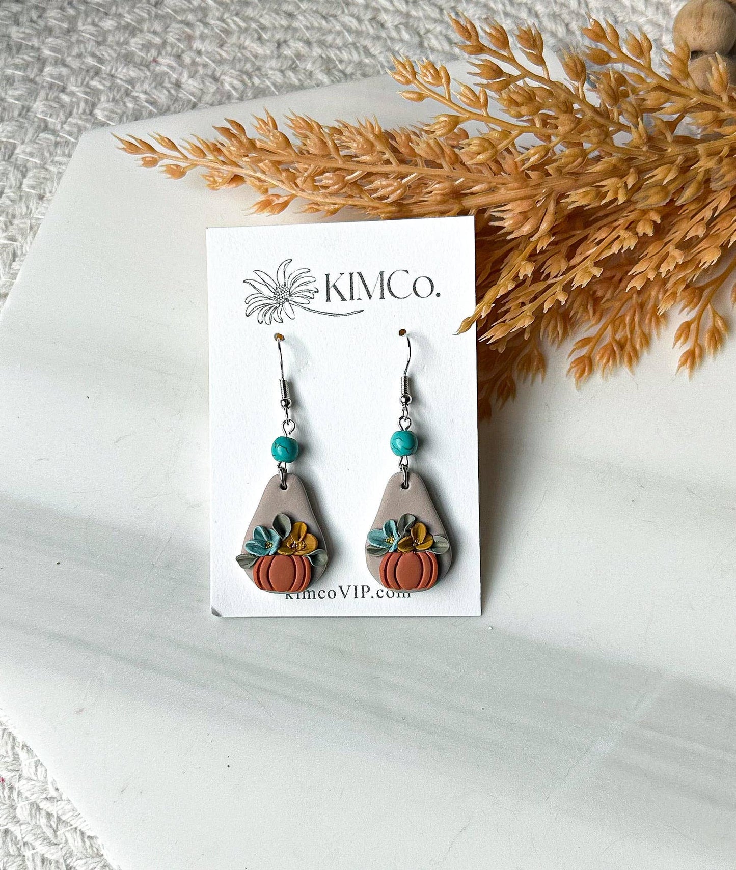 Turquoise Floral Pumpkin Earrings