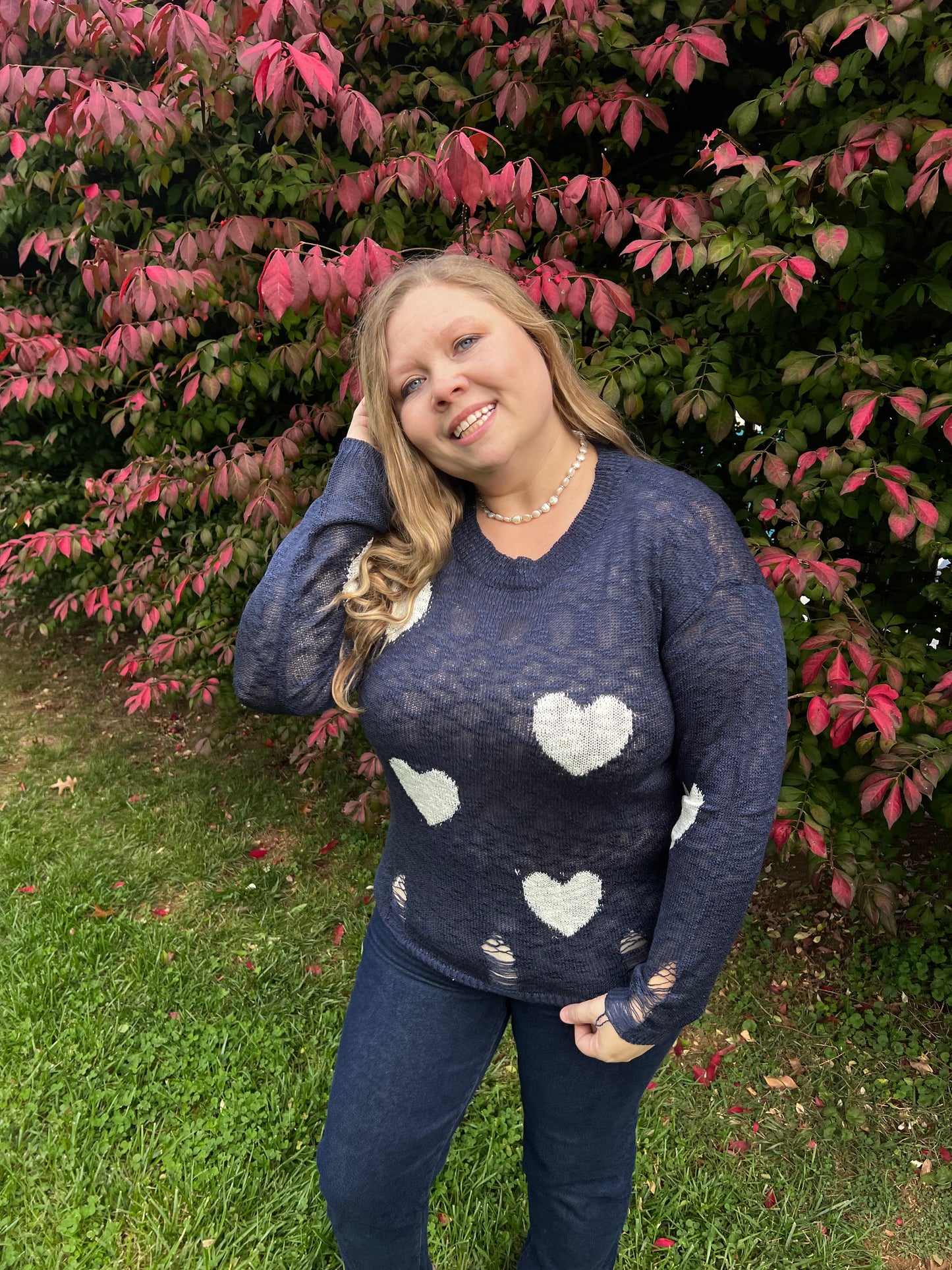 Navy Vintage Heart Print Sweater