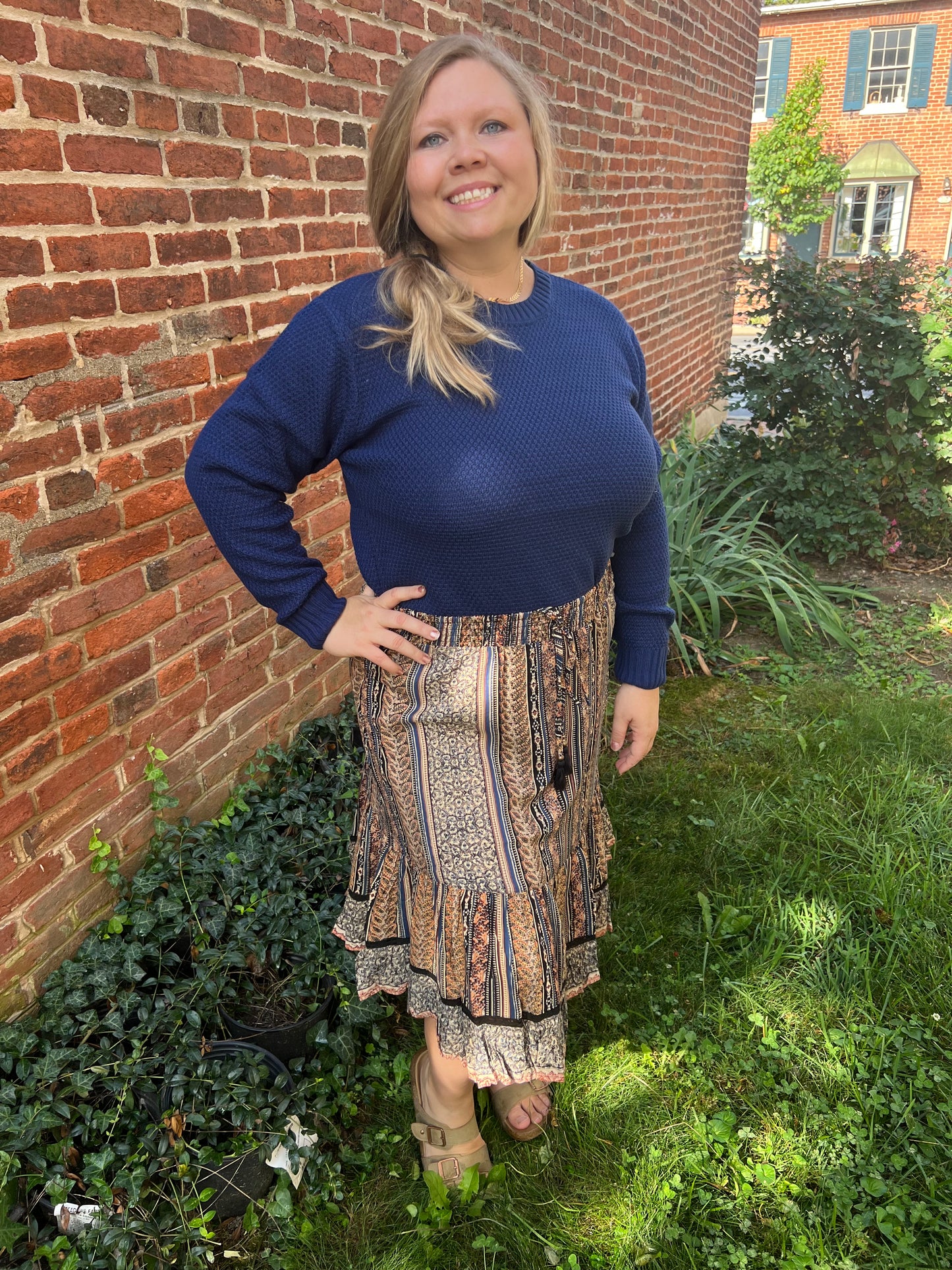 Blue Boho Striped Skirt