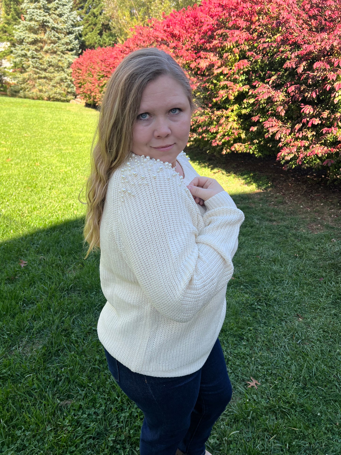 Oatmeal Sweater with Pearls