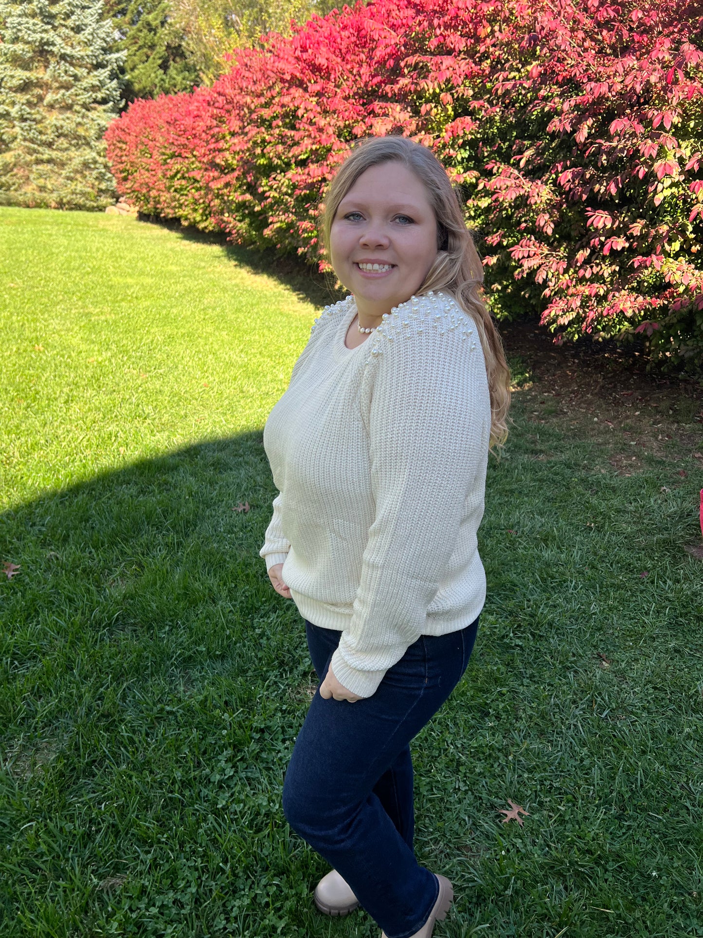 Oatmeal Sweater with Pearls