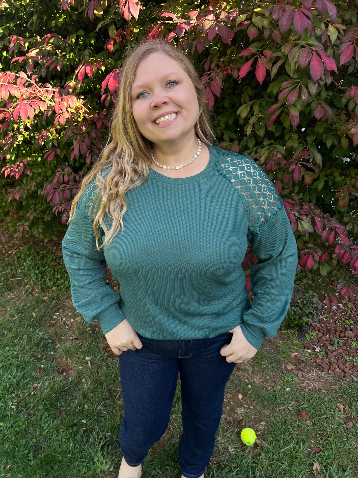 Forest Green Lace Shoulder Top
