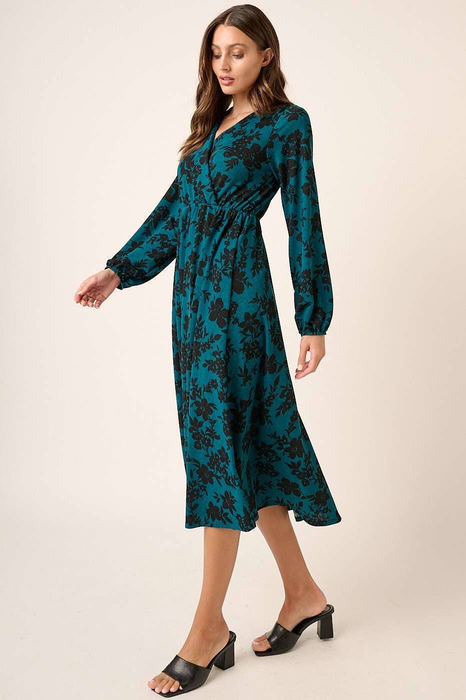 Jovie's Teal Surplice Midi Dress