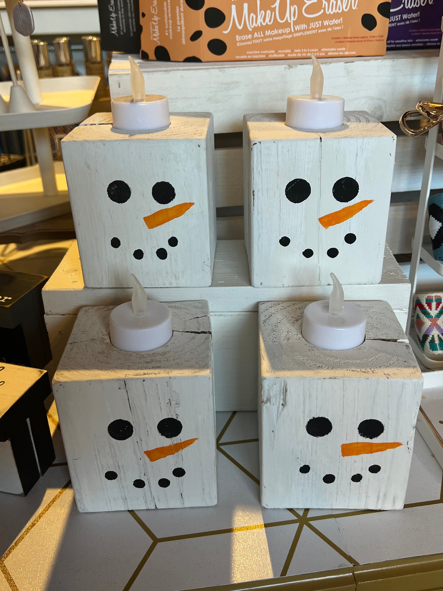 Snowman with Candle Wood Block (1pc)