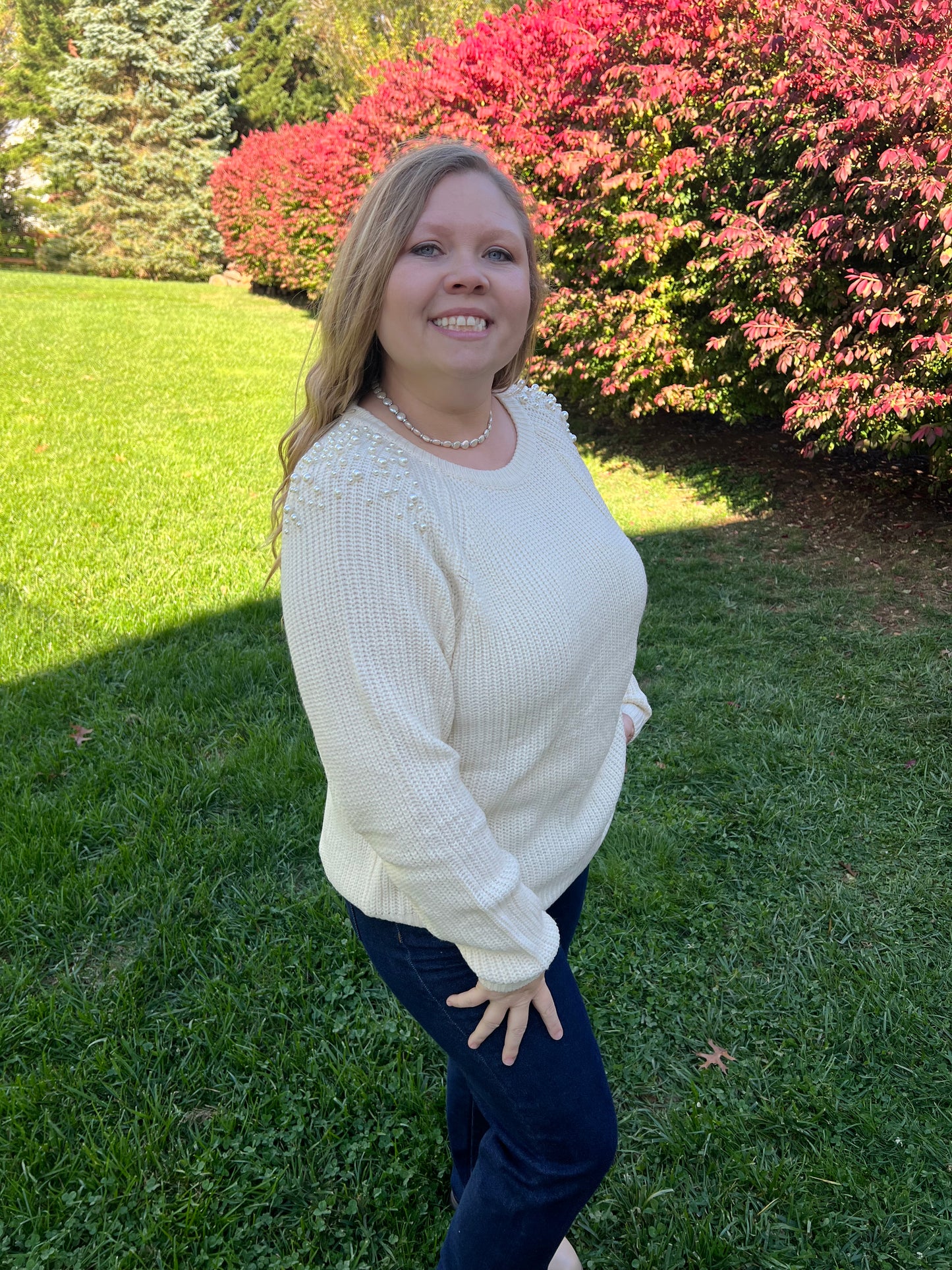 Oatmeal Sweater with Pearls