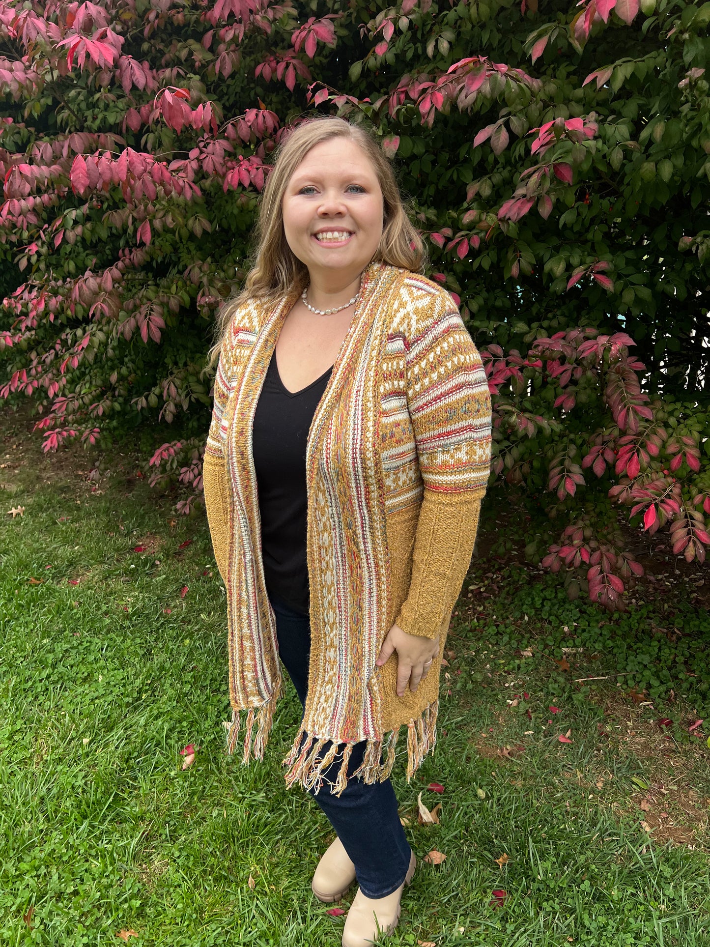 Mustard Tribal Print Cardigan