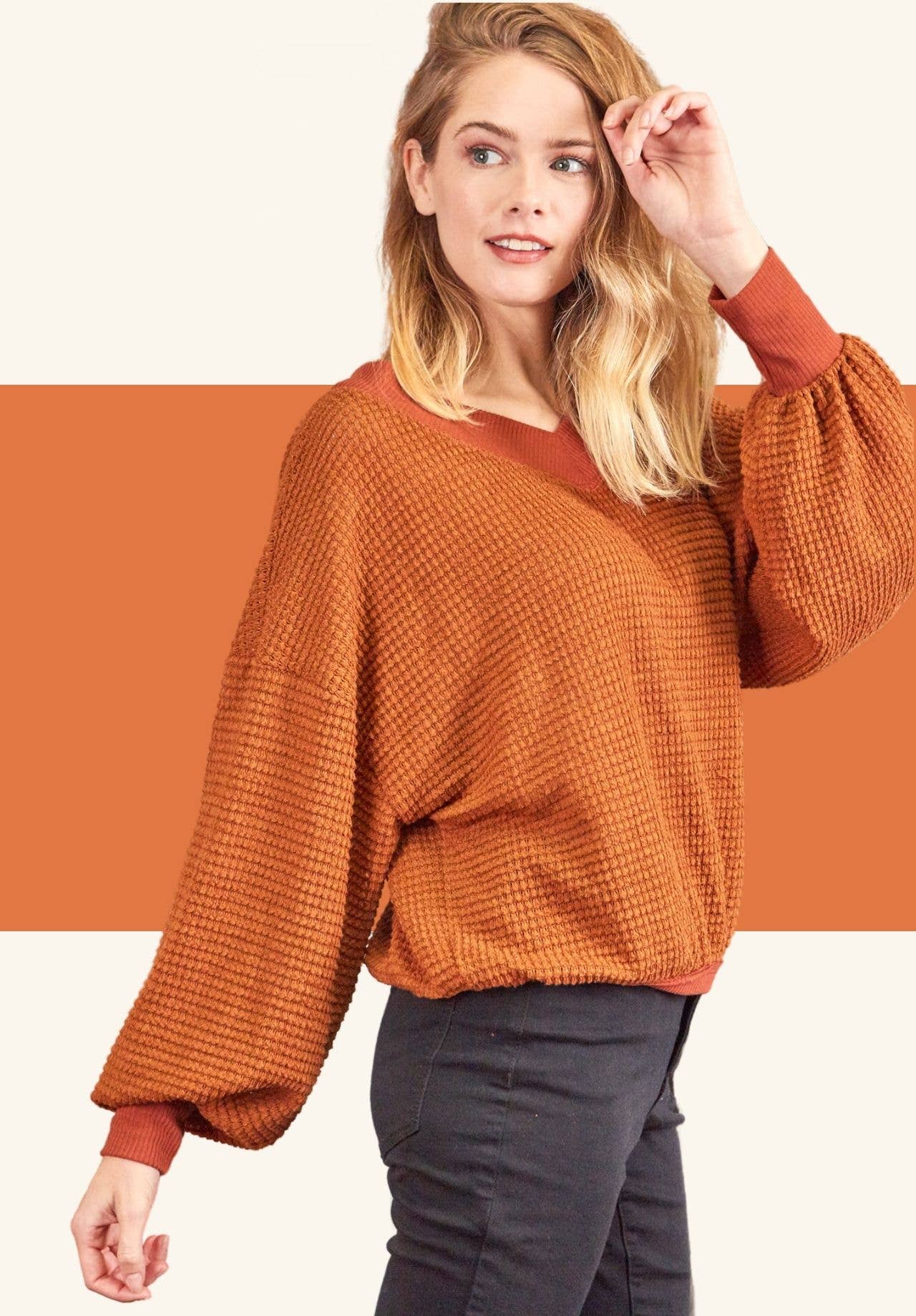 Rae's Rust Waffle Top