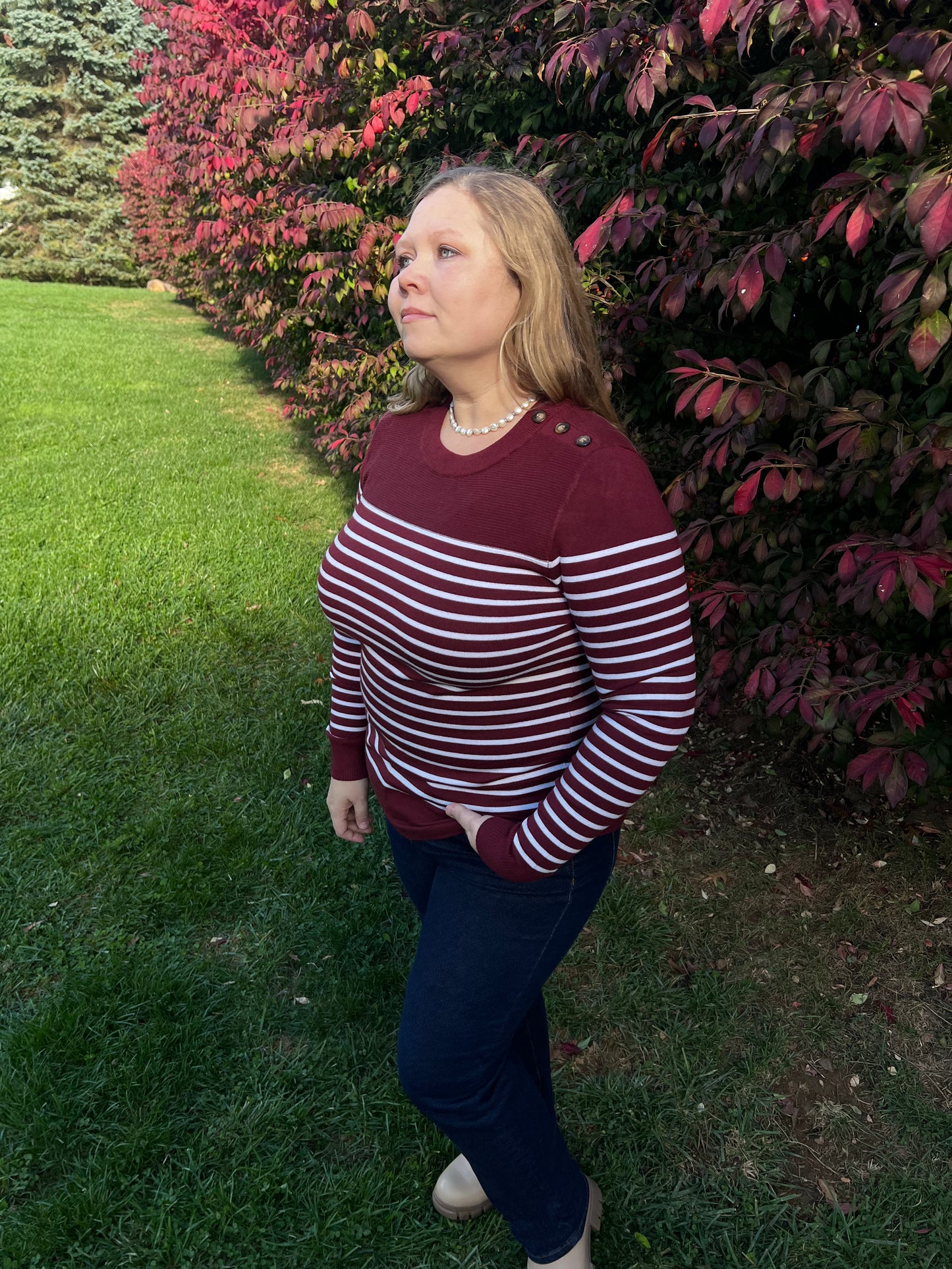 Maroon Buttoned Shoulder Top