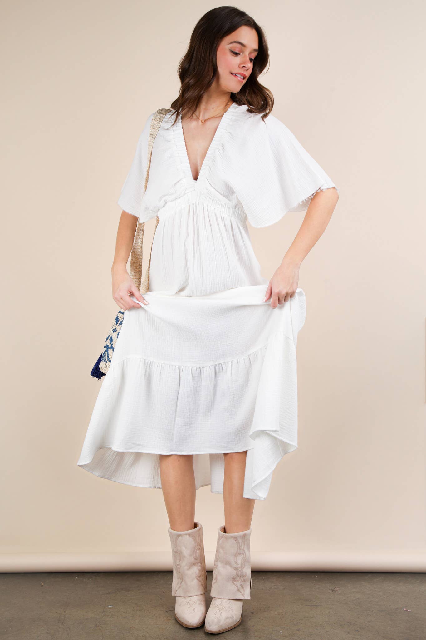 White Mineral Washed Midi Dress