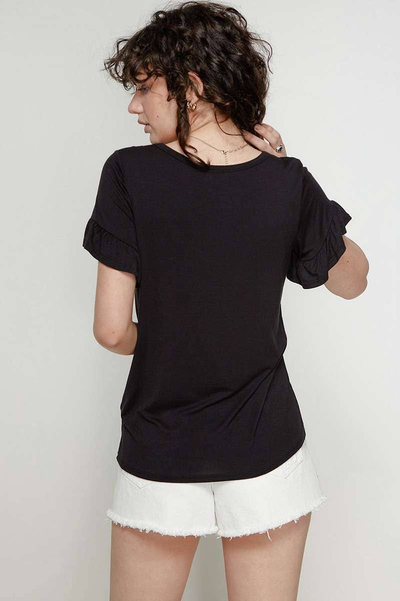 Aurora's Black Bamboo Ruffle Top