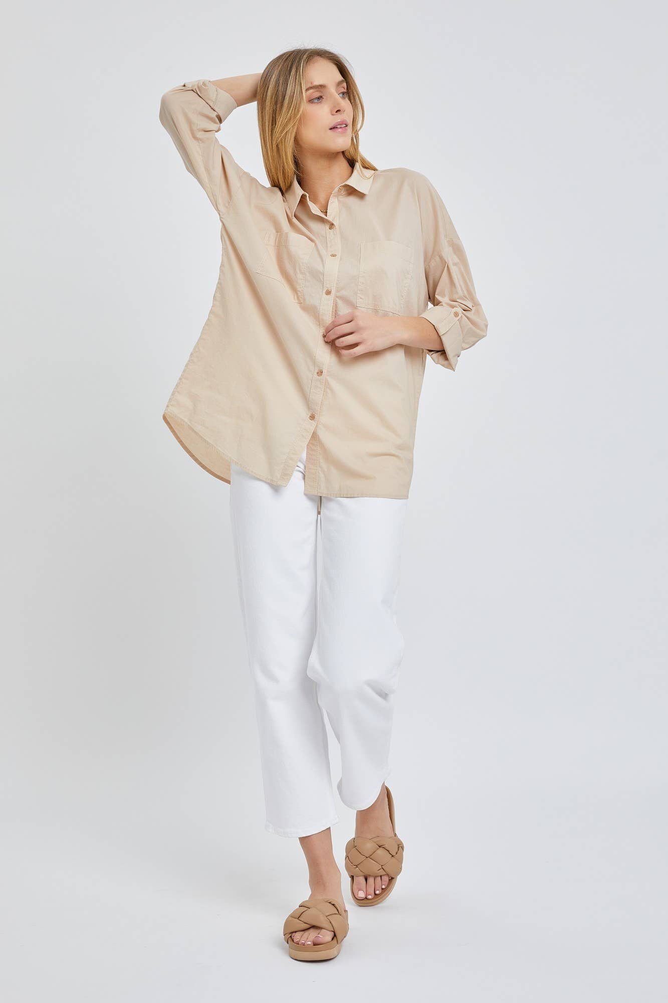 Mirri's Taupe Oversized Poplin Shirt