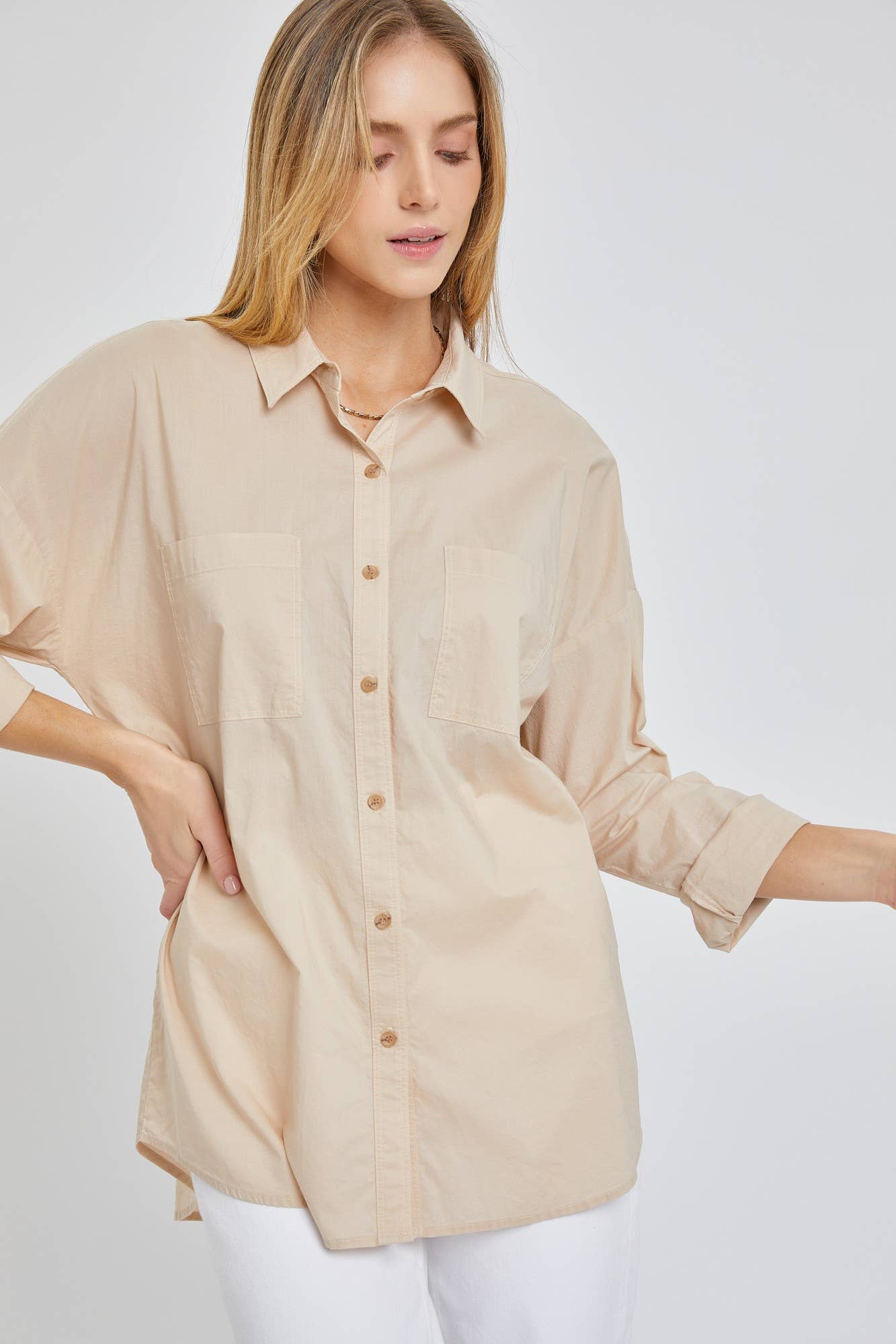 Mirri's Taupe Oversized Poplin Shirt