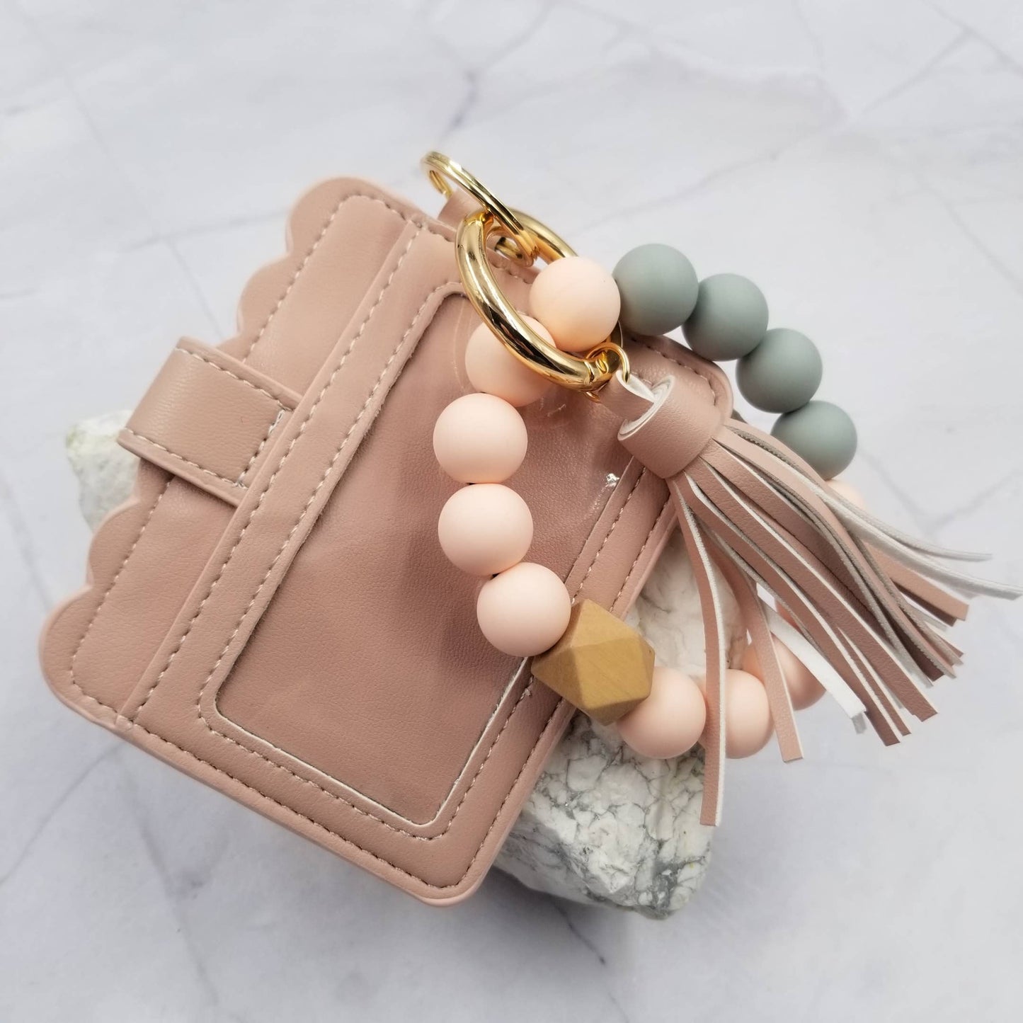 Silicone Bead Bangle Keychain Card Holder Bracelet