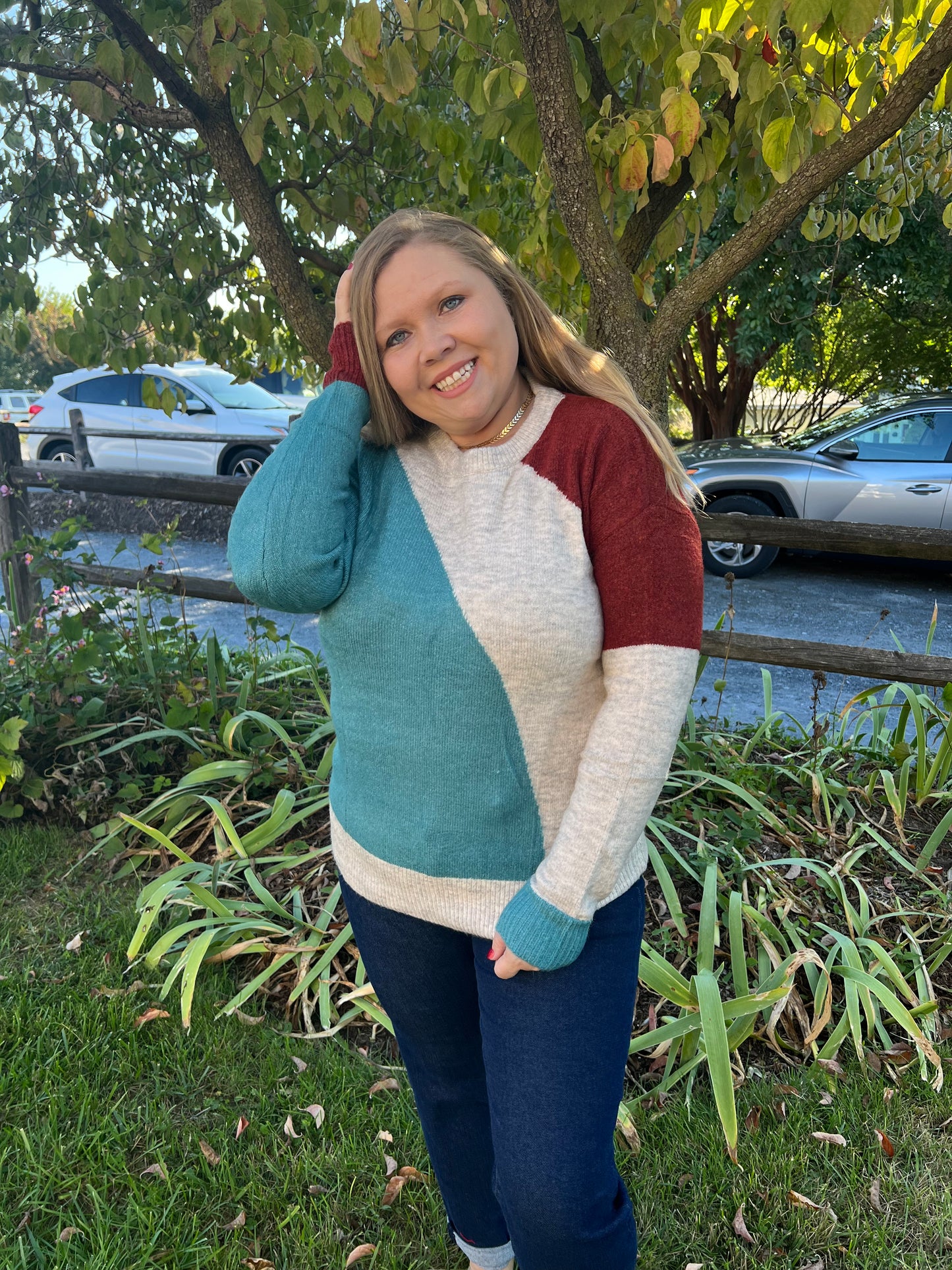 Bright Teal Curve Sweater