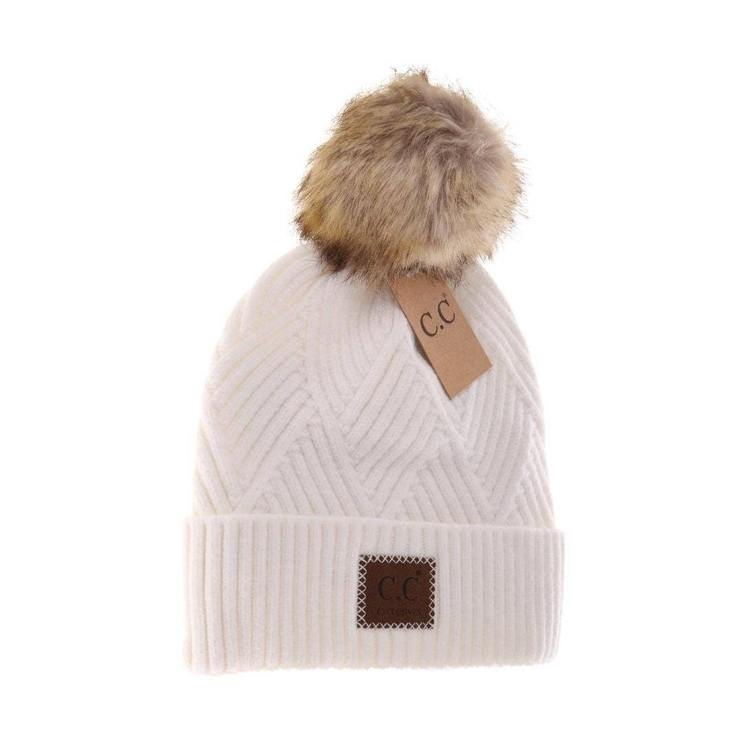 Large Patch Heathered Pom Beanie