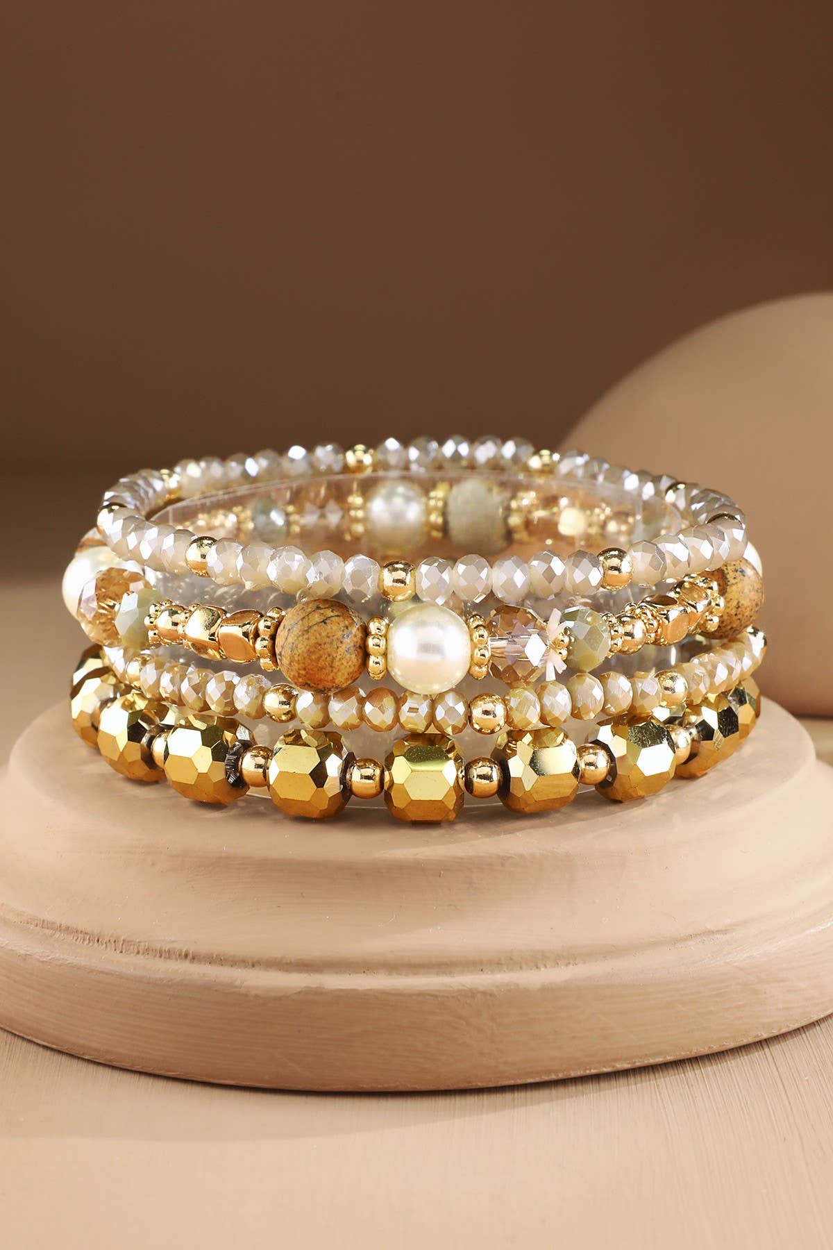 4 Layered Bead and Stone Bracelets