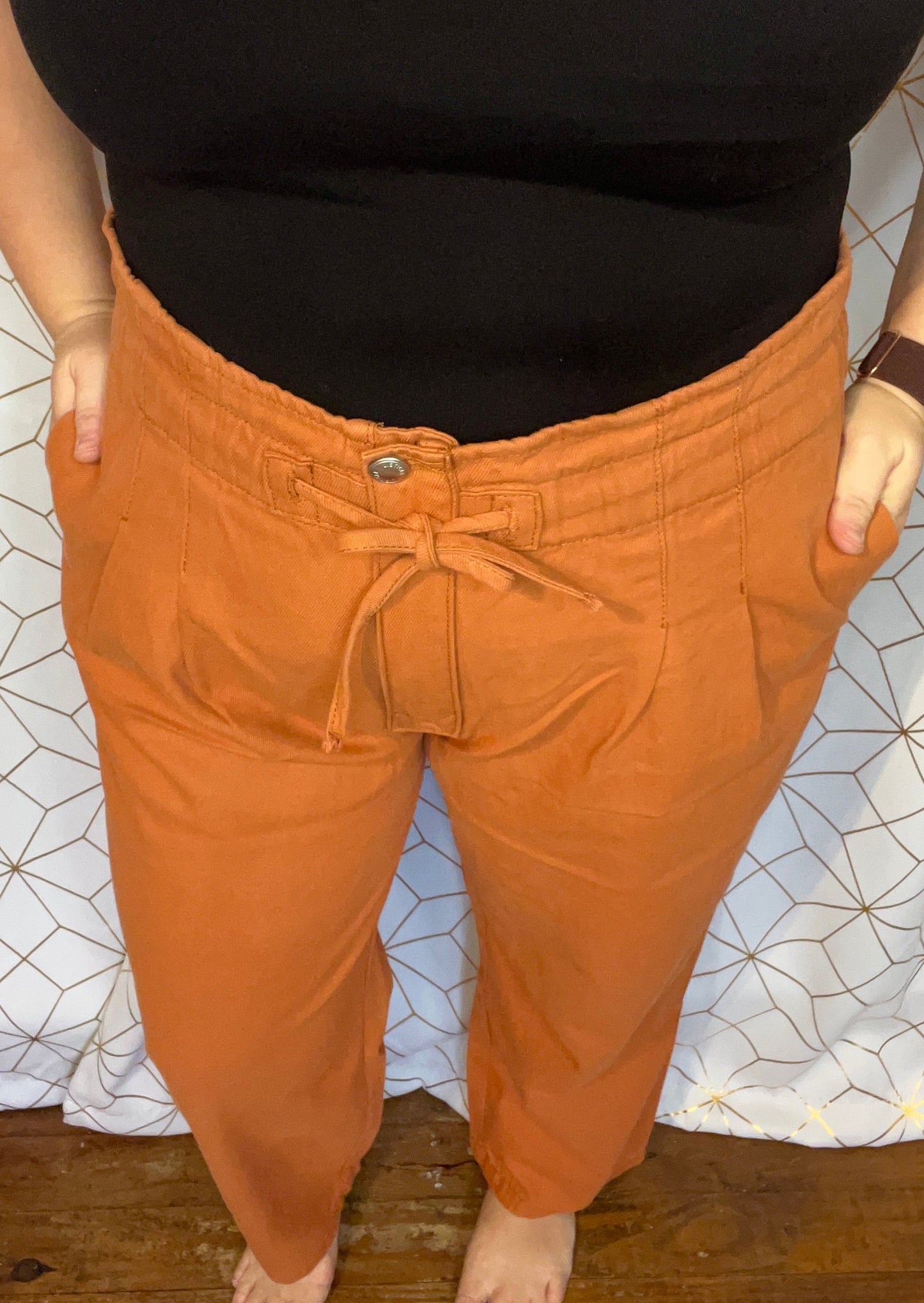 Rust Ribbed Waist Tie Pant