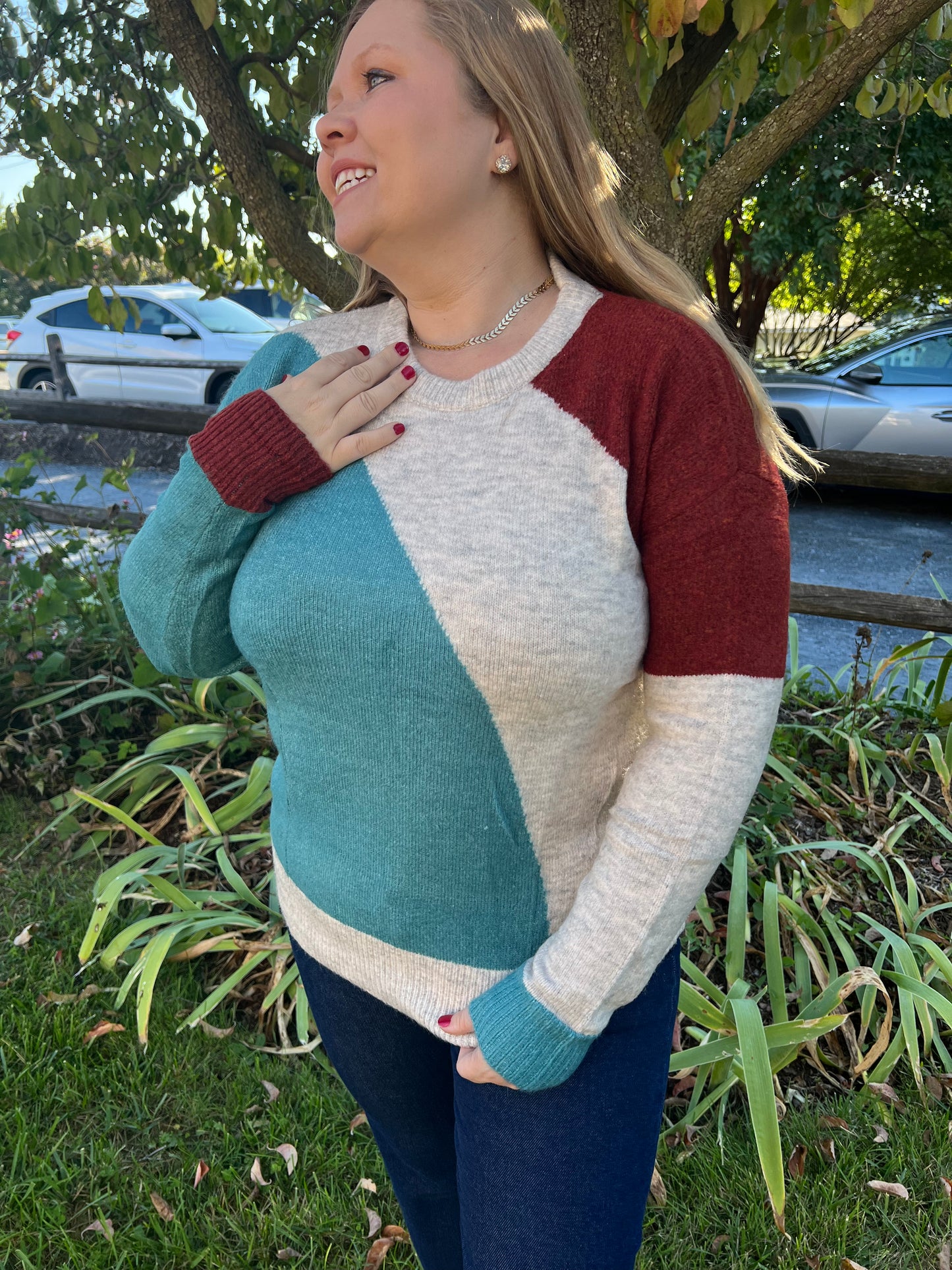 Bright Teal Curve Sweater