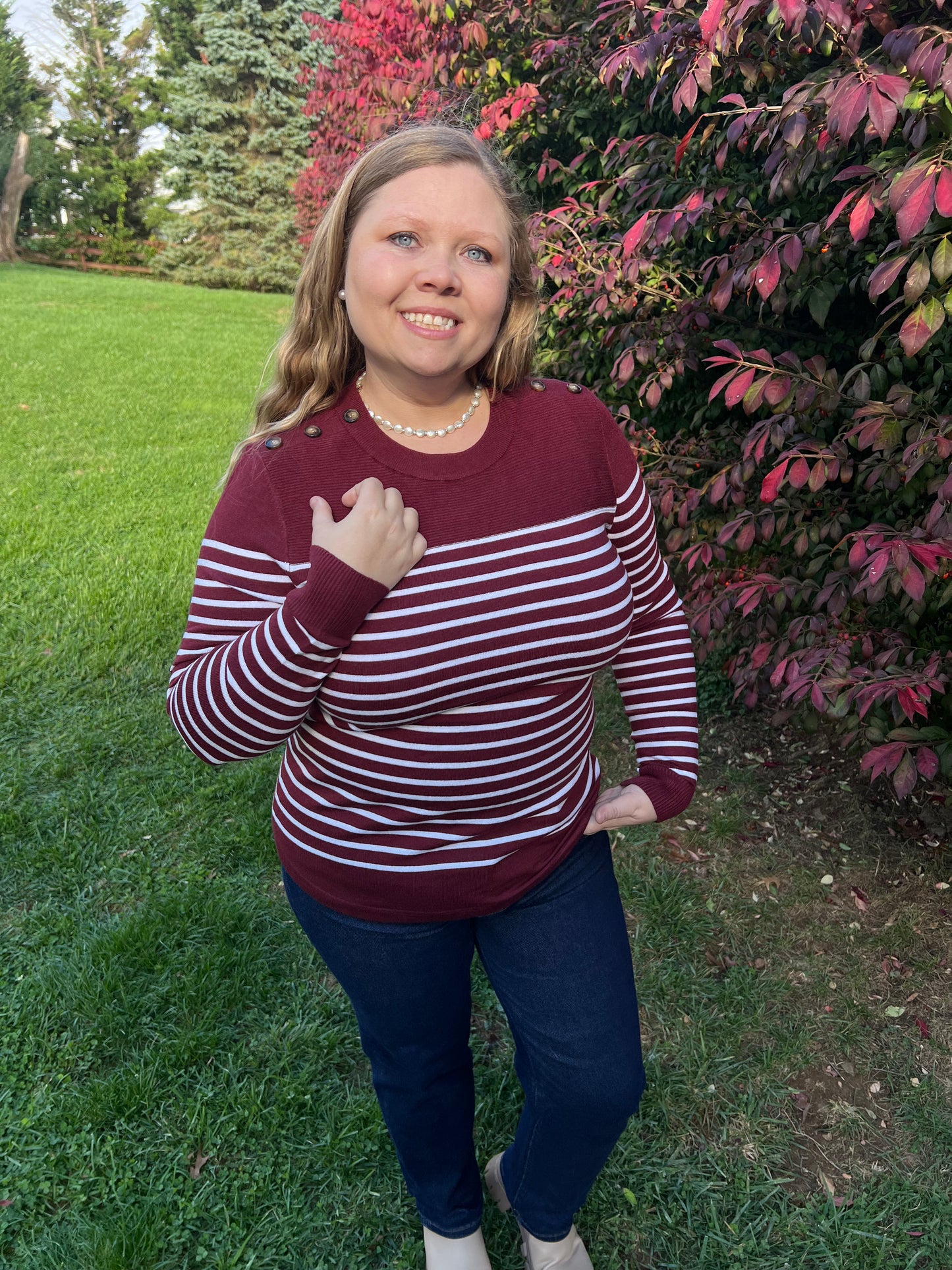 Maroon Buttoned Shoulder Top