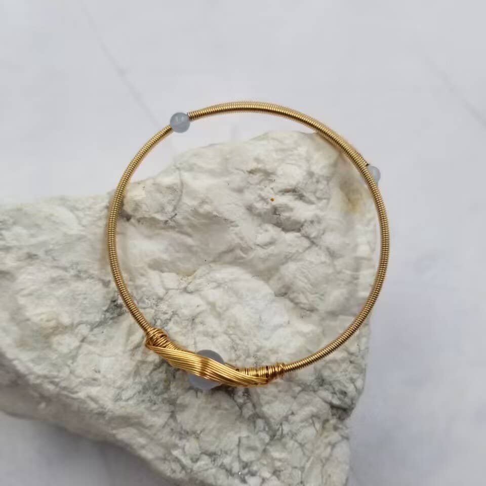 Gemstone Opal Gold Bangle Cuff Bracelet