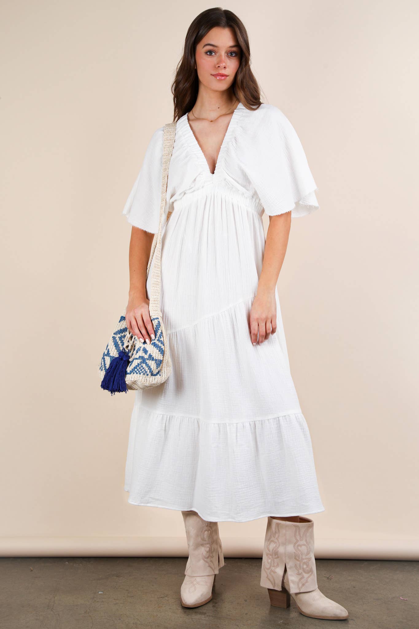 White Mineral Washed Midi Dress