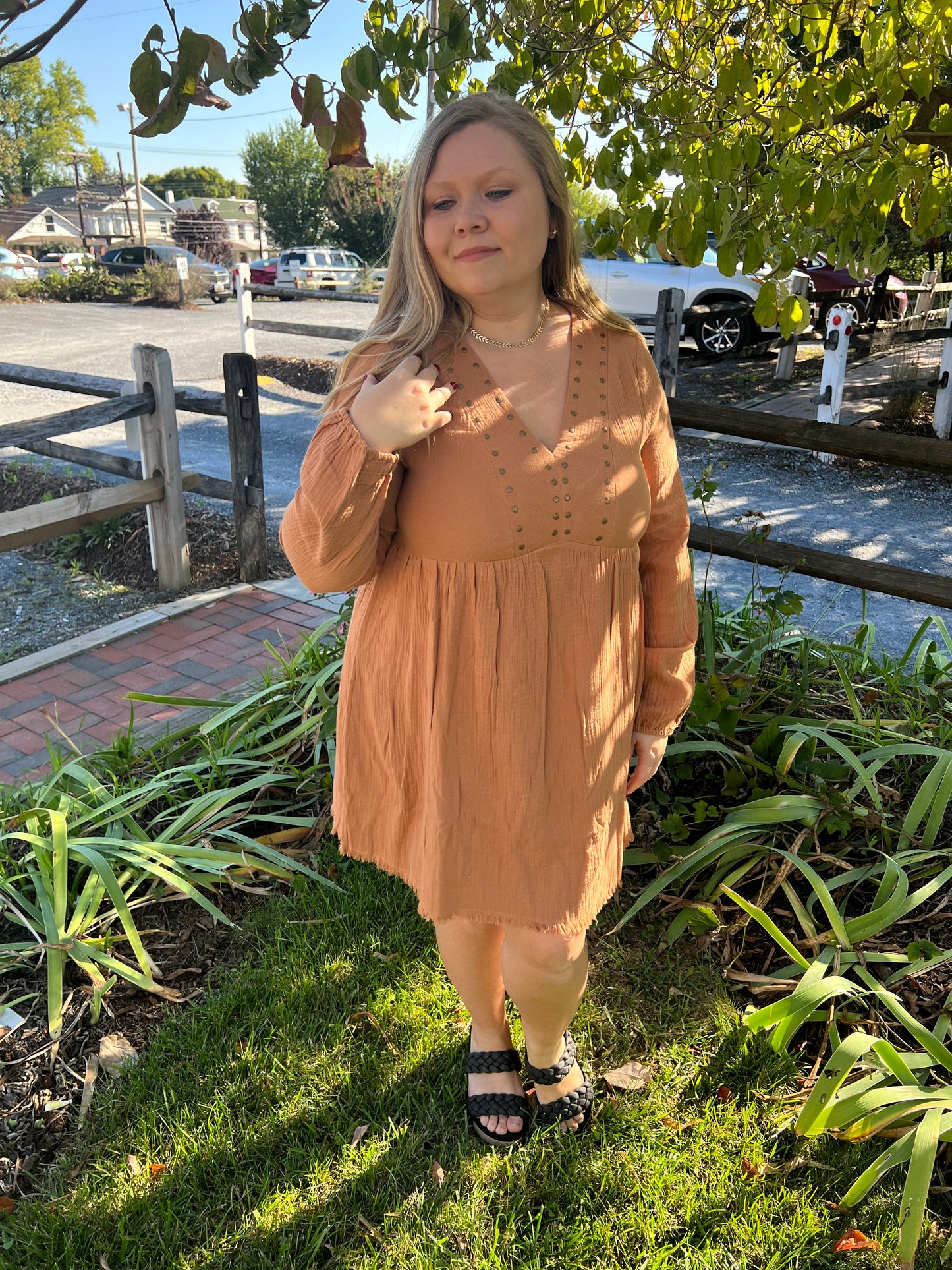 Rust Metal Detailed Woven Dress