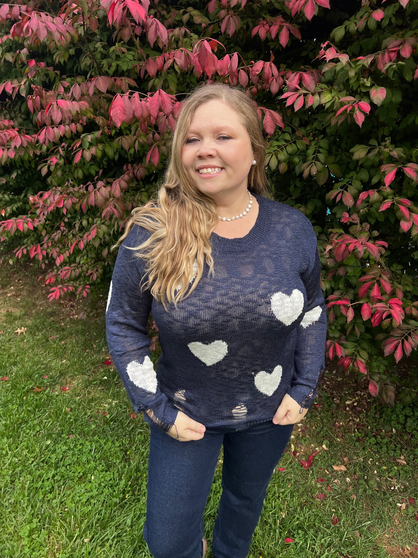 Navy Vintage Heart Print Sweater