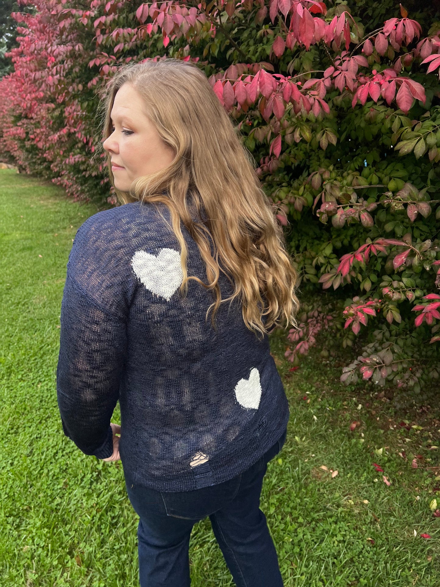 Navy Vintage Heart Print Sweater
