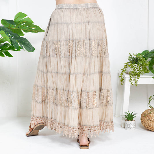 Crinkle Lace Patchwork Skirt with Pocket