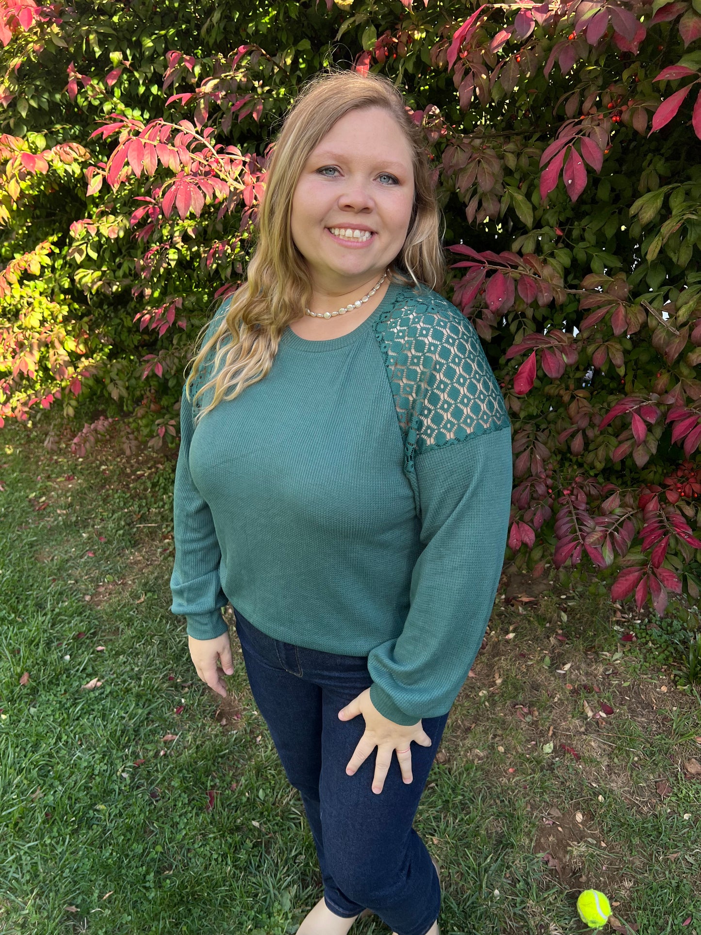 Forest Green Lace Shoulder Top