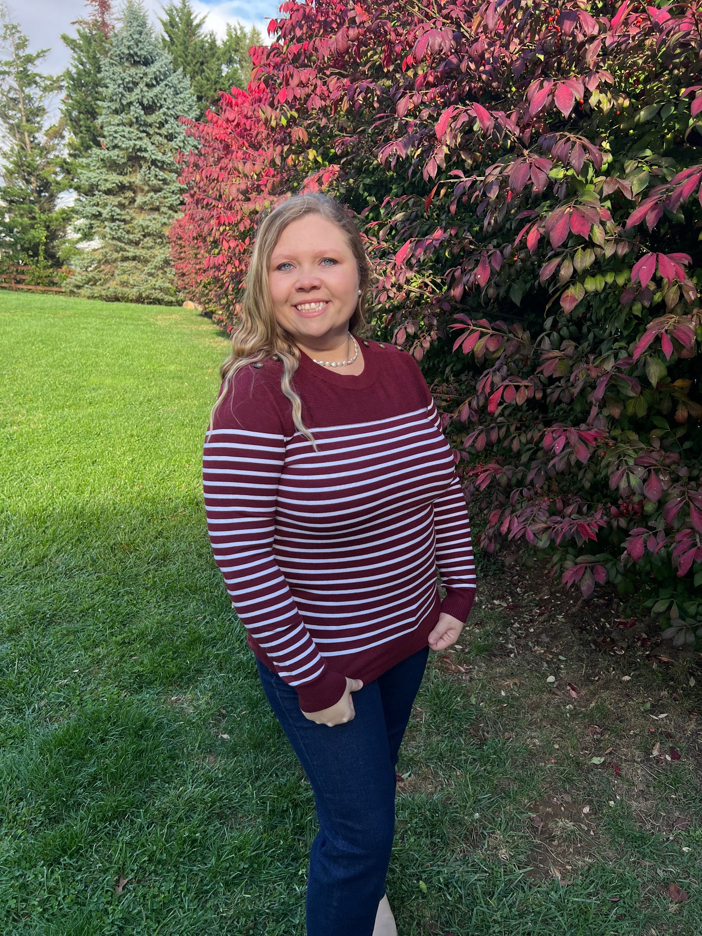 Maroon Buttoned Shoulder Top