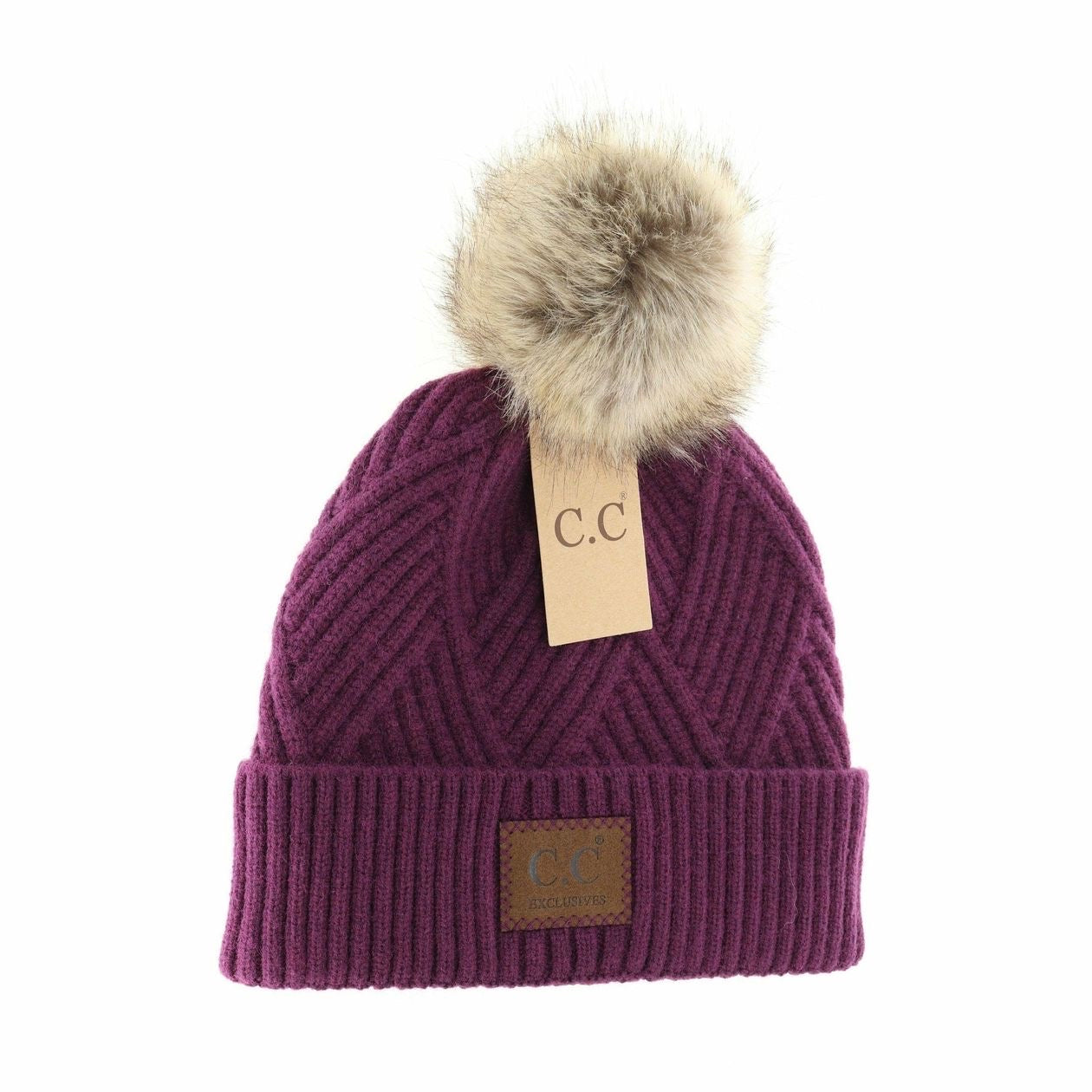 Large Patch Heathered Pom Beanie