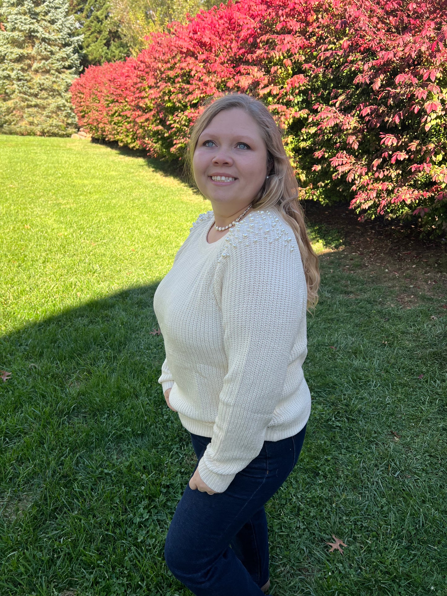 Oatmeal Sweater with Pearls