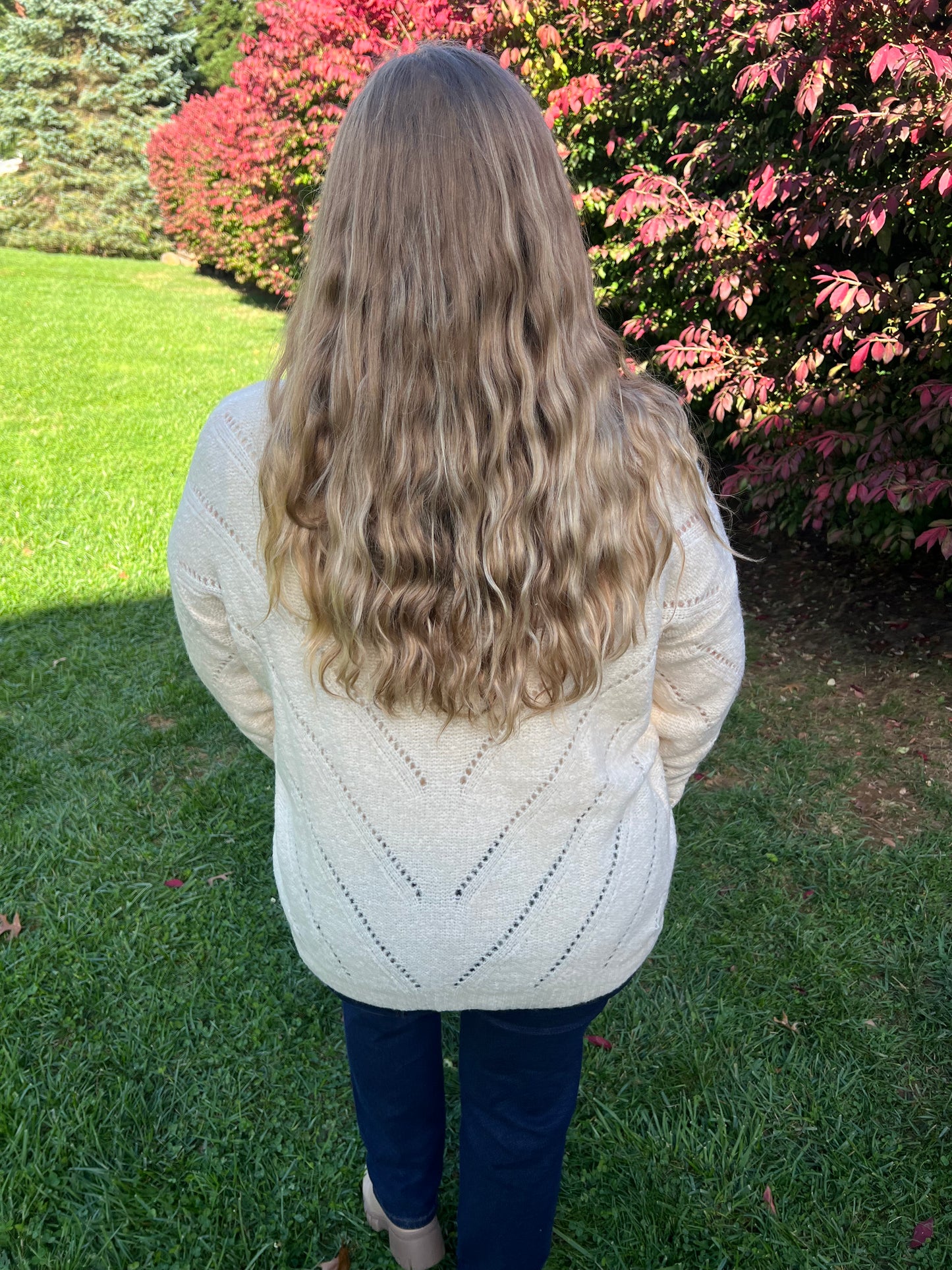 Ivory Dotted Line Detailed Sweater