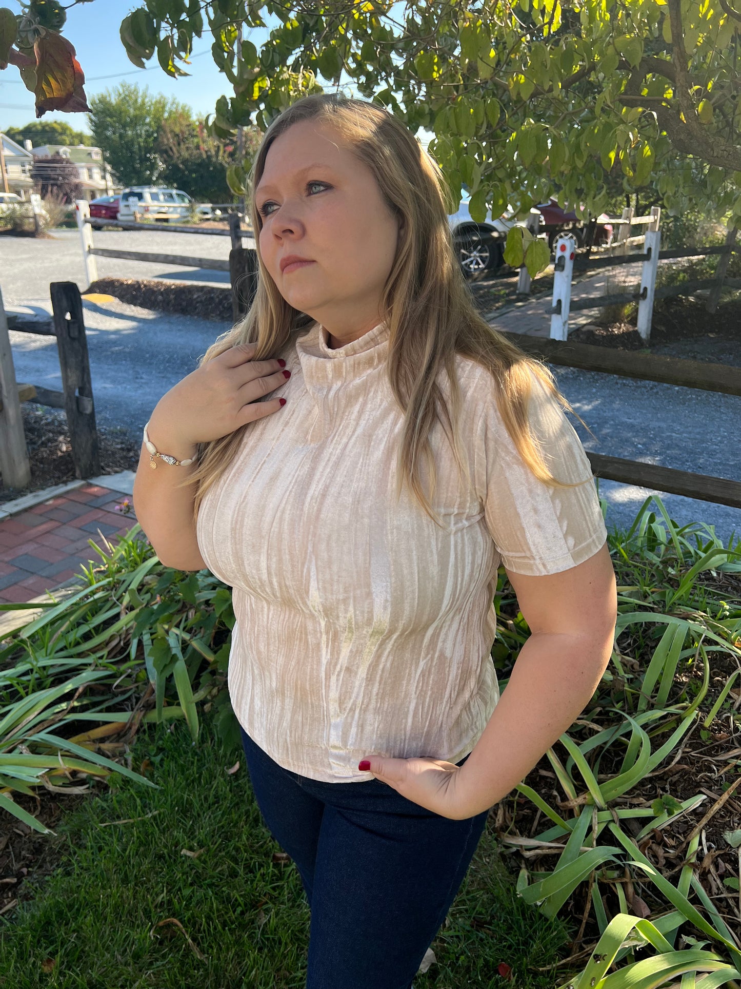 Cream Velvet Mock Top