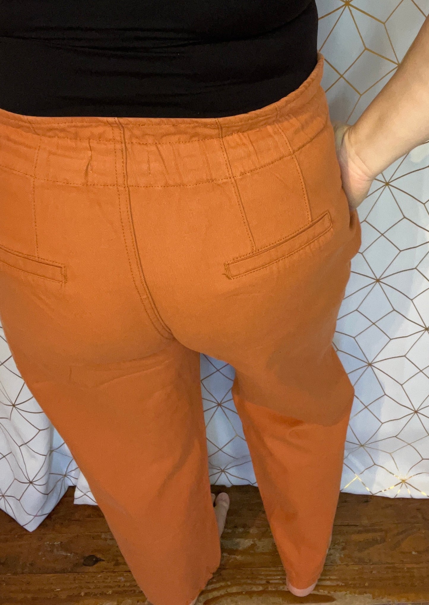 Rust Ribbed Waist Tie Pant