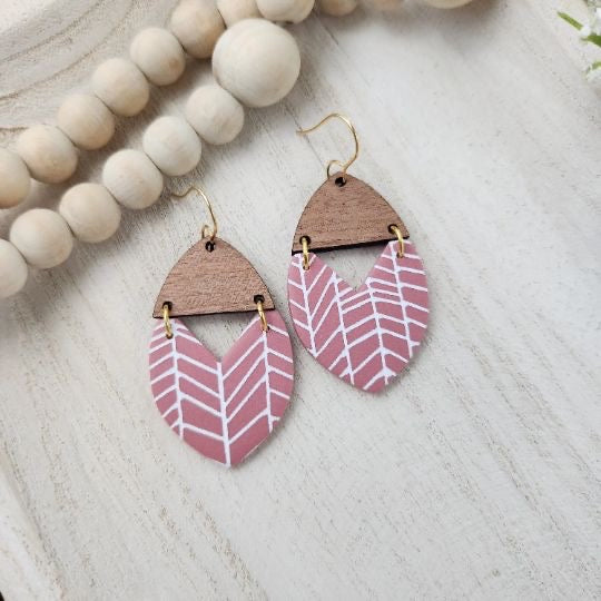 Mauve Half Wood & Clay Earrings