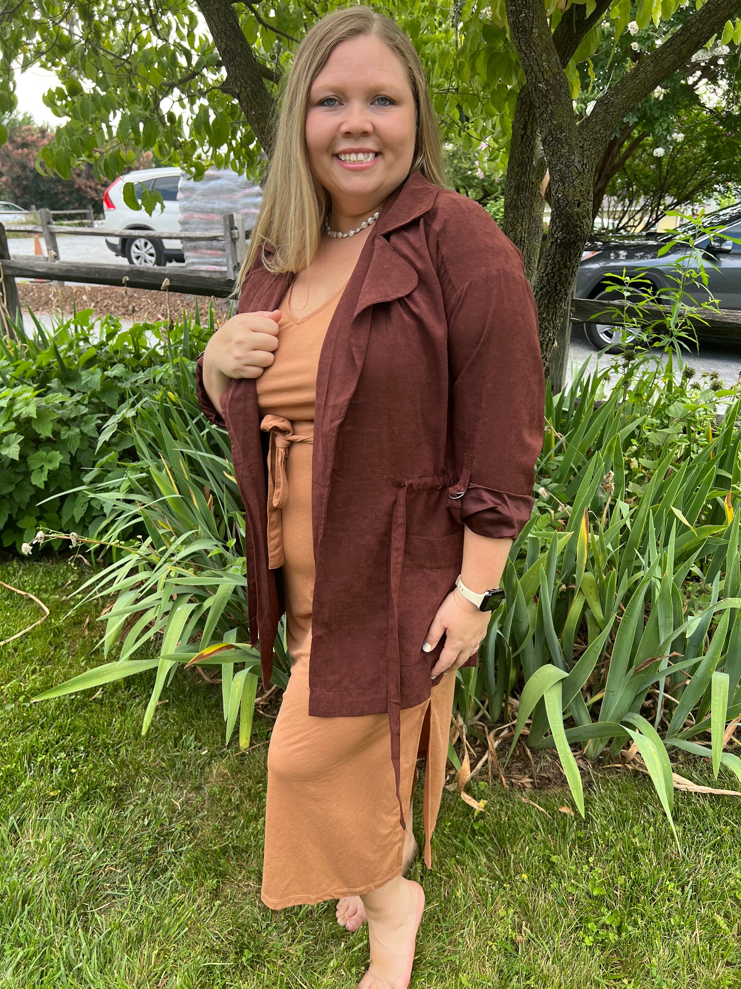 Wine Carmen Trench Jacket
