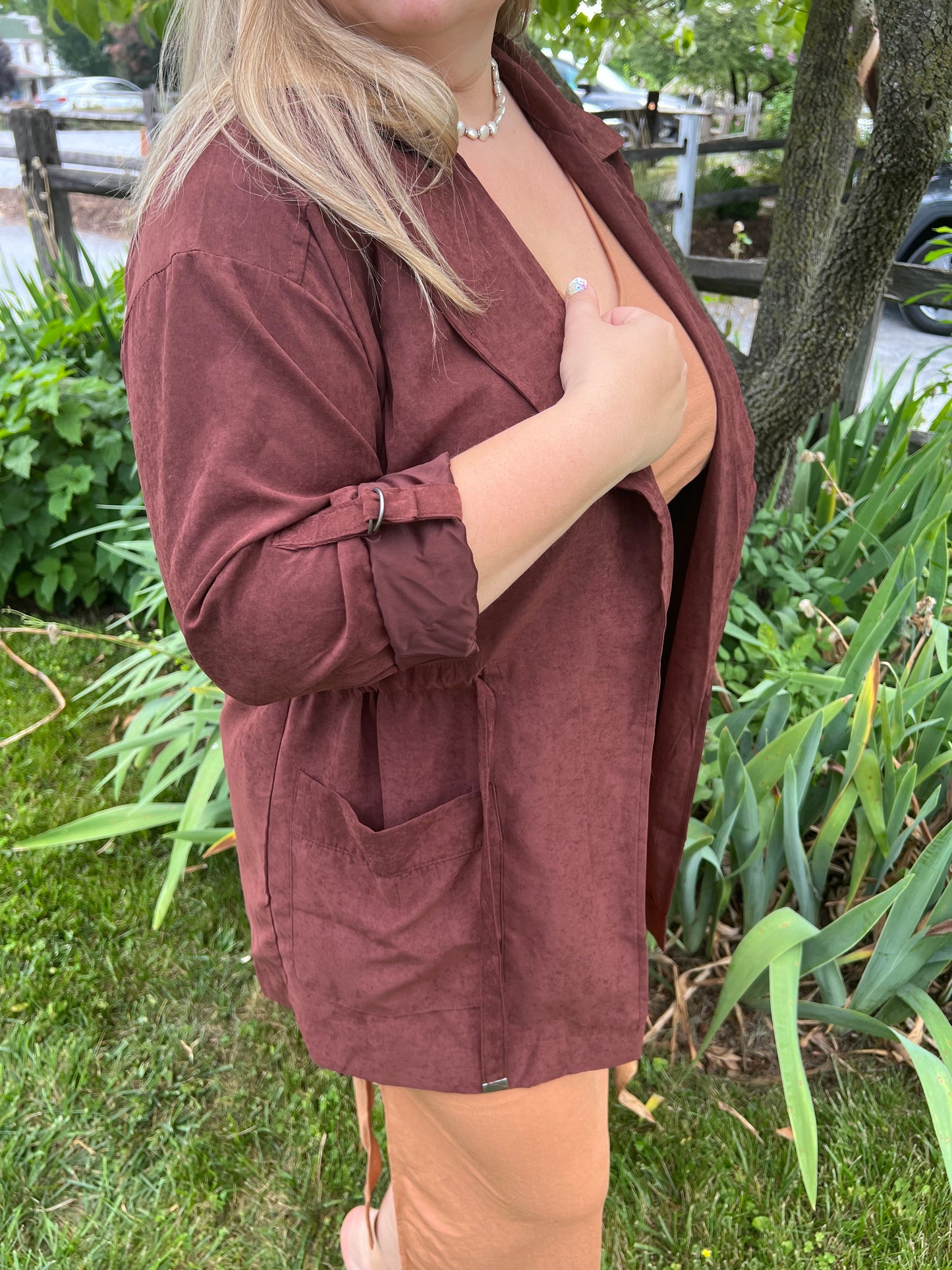 Wine Carmen Trench Jacket