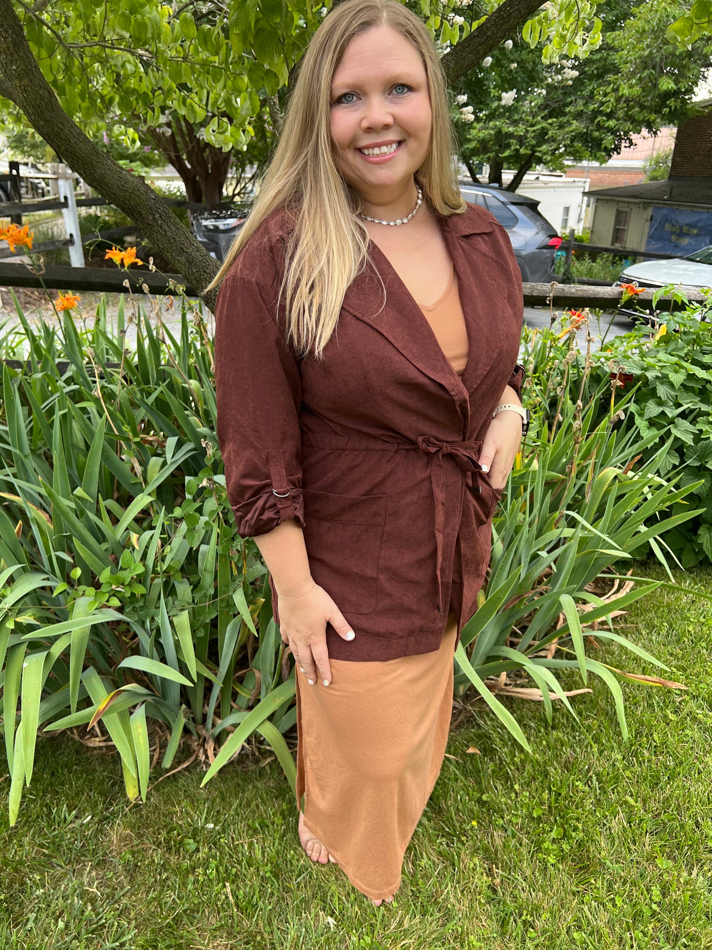 Wine Carmen Trench Jacket