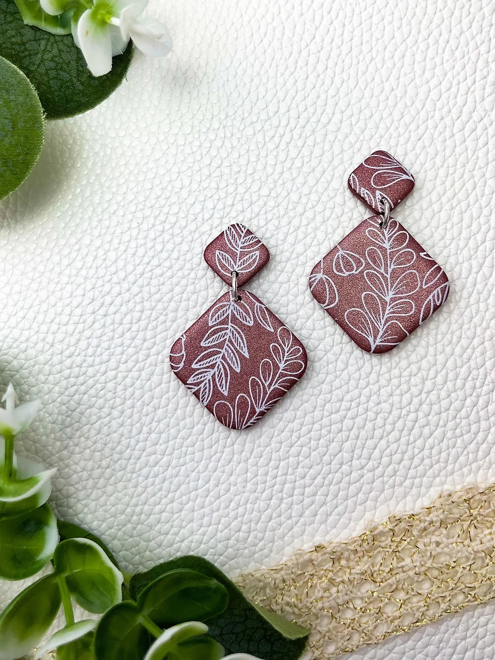 Sara's Dark Mauve Printed Earrings