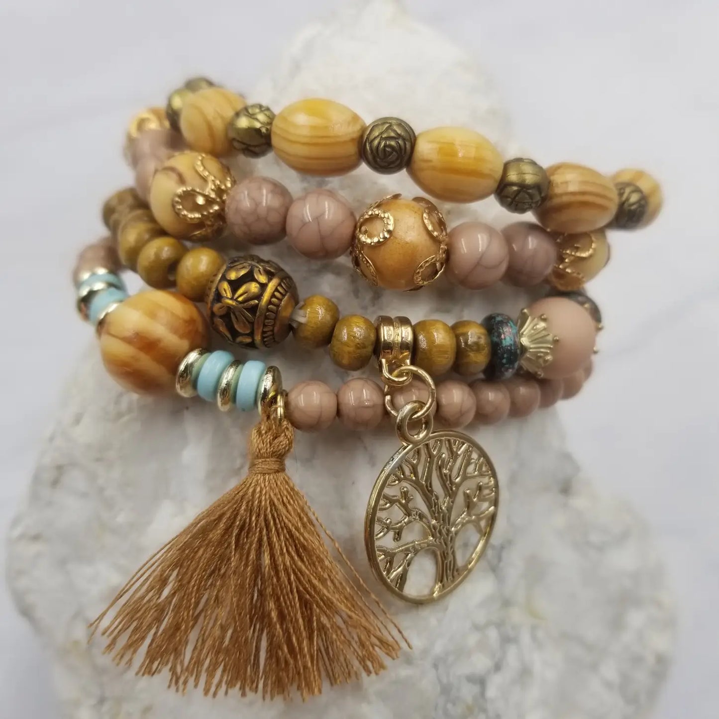 Tree of Life Wood Bead Bracelet
