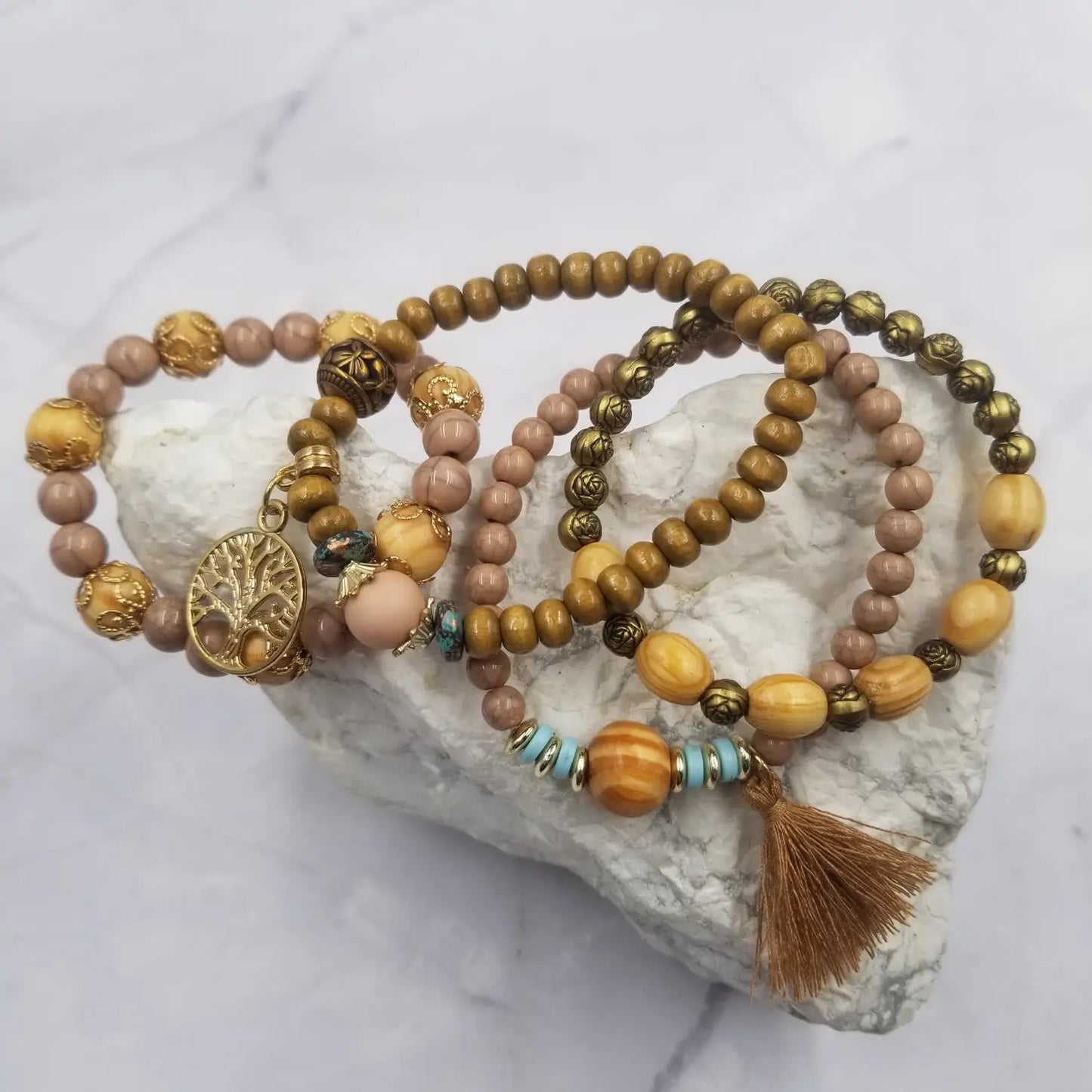 Tree of Life Wood Bead Bracelet