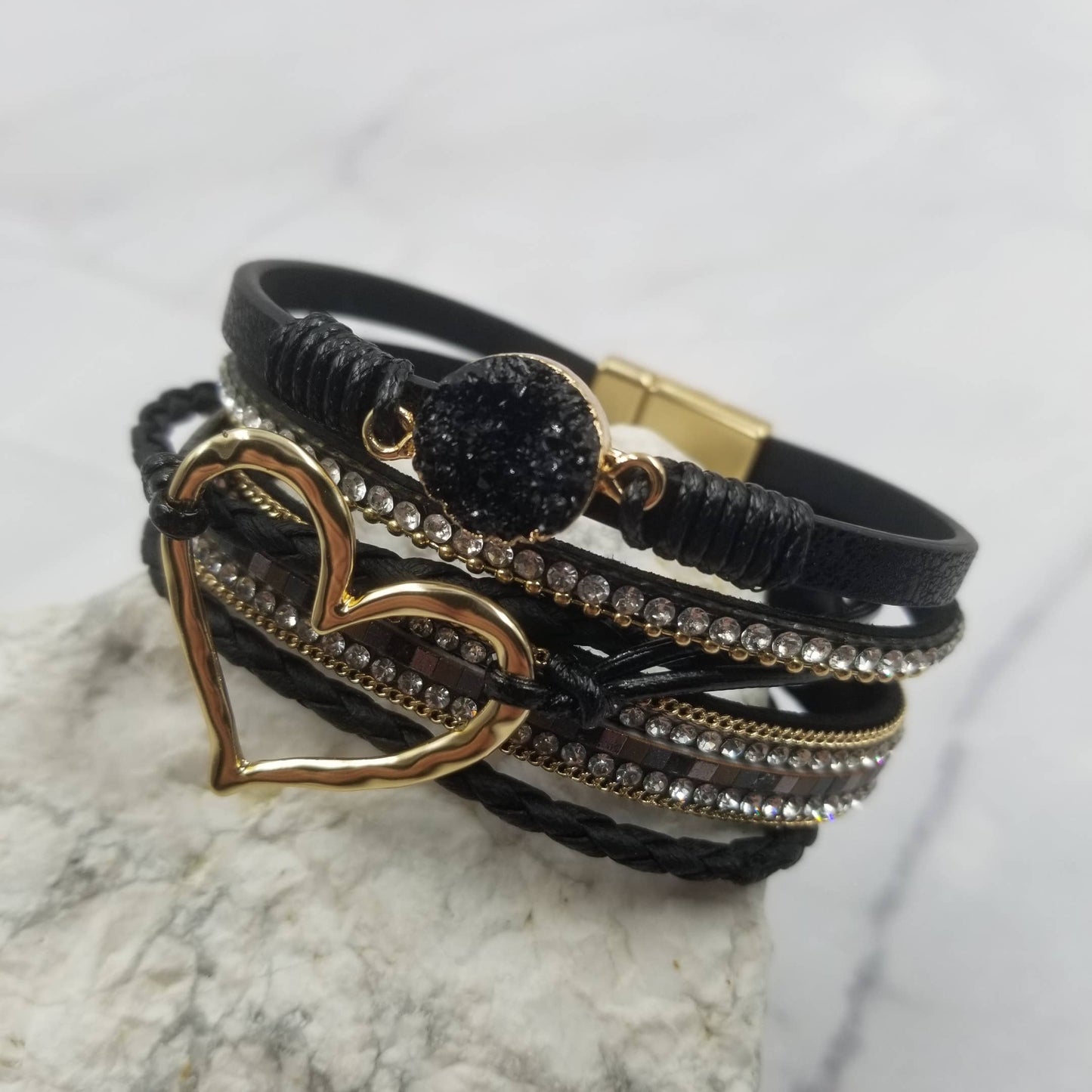 Crystal Heart With Magnetic Snap Bracelet