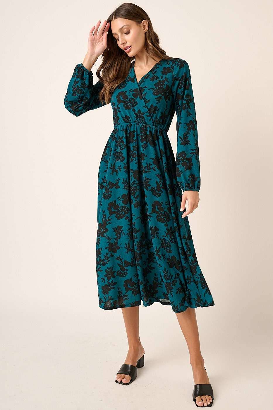 Jovie's Teal Surplice Midi Dress