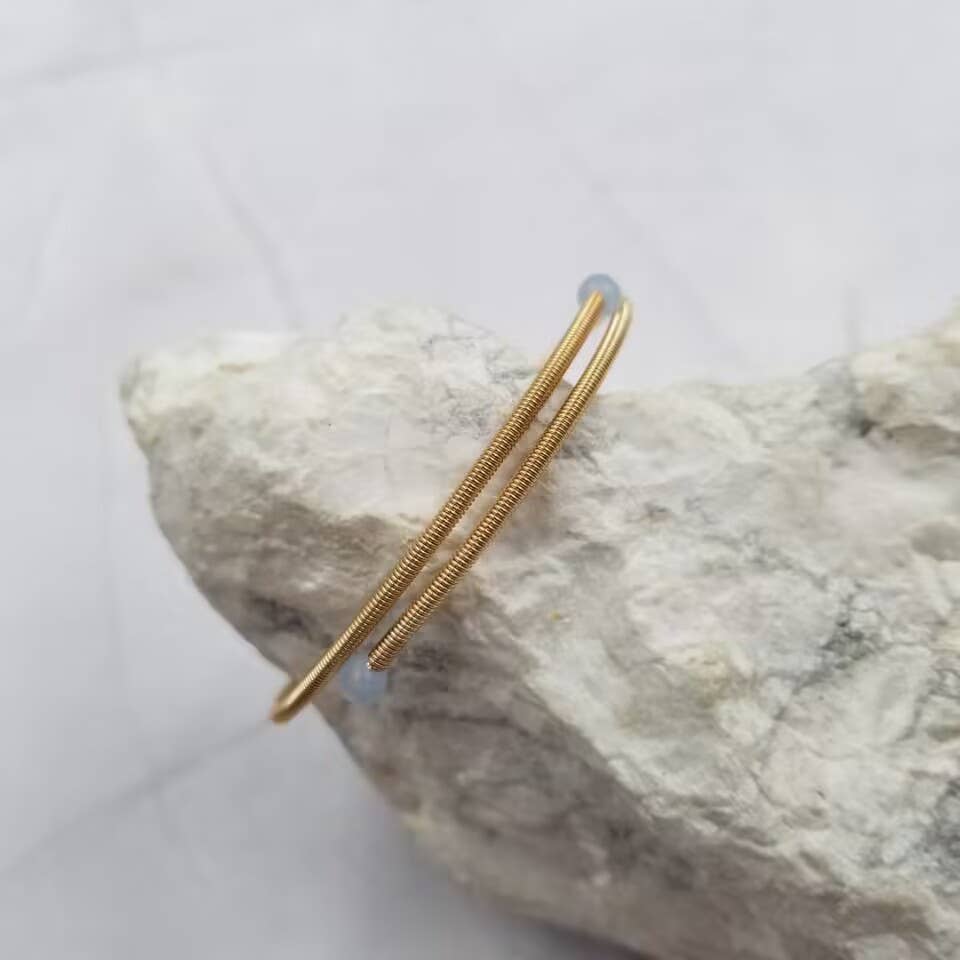 Gemstone Opal Gold Bangle Cuff Bracelet