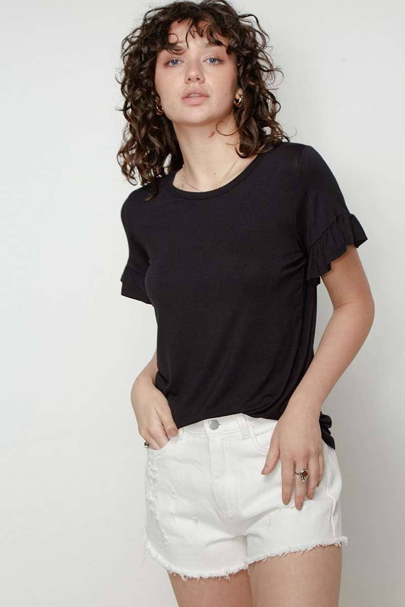 Aurora's Black Bamboo Ruffle Top