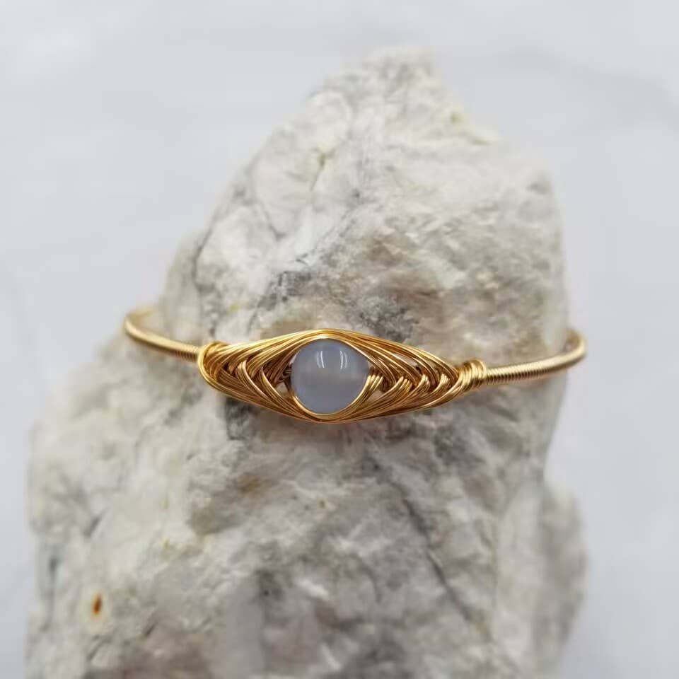 Gemstone Opal Gold Bangle Cuff Bracelet